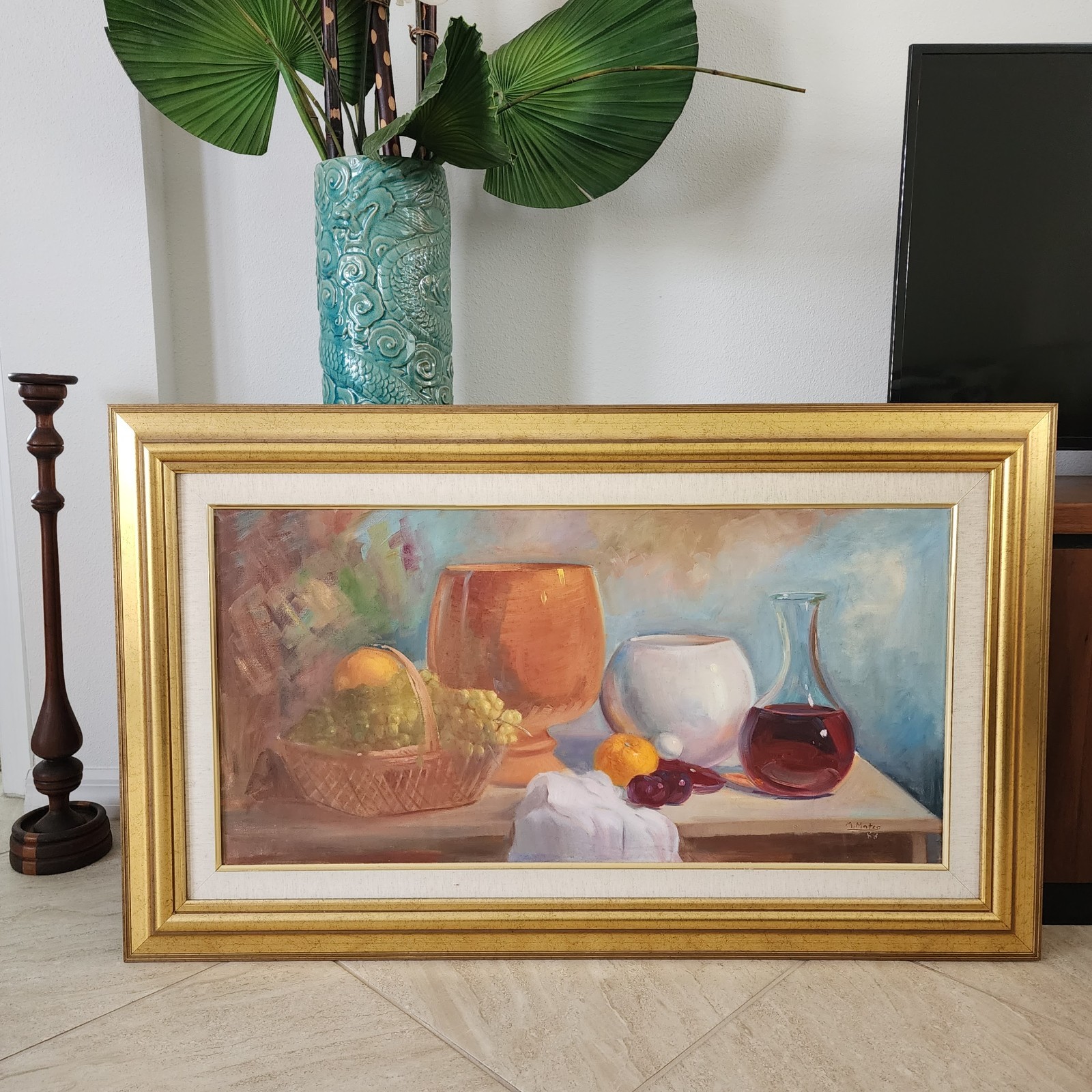 Vintage ’88 Original Still Life Oil Painting on Canvas Artist Signed 45.5″ x 27″