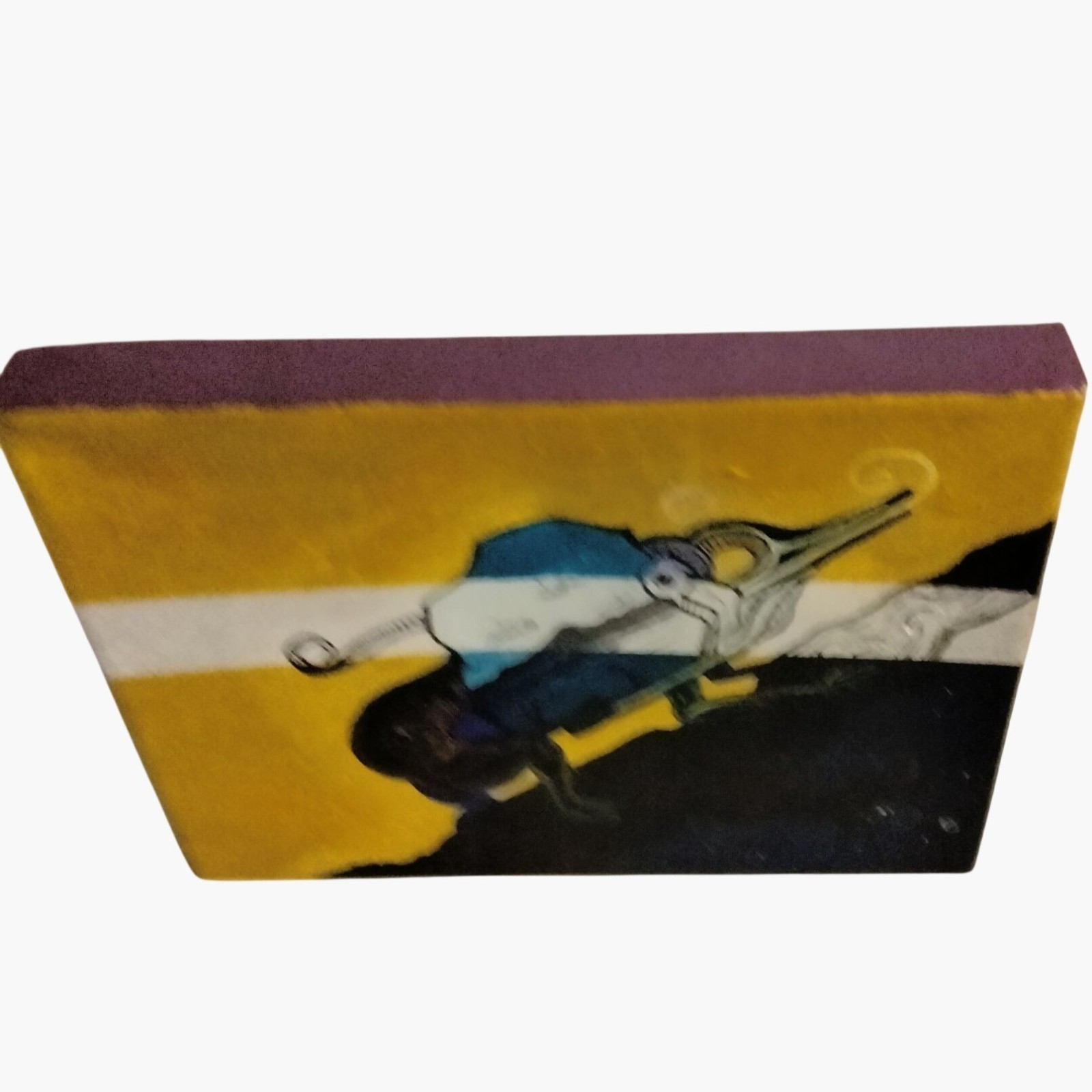 Abstract Surrealist Painting Canvas Ram Inspired Lizard Creature OOAK Signed O