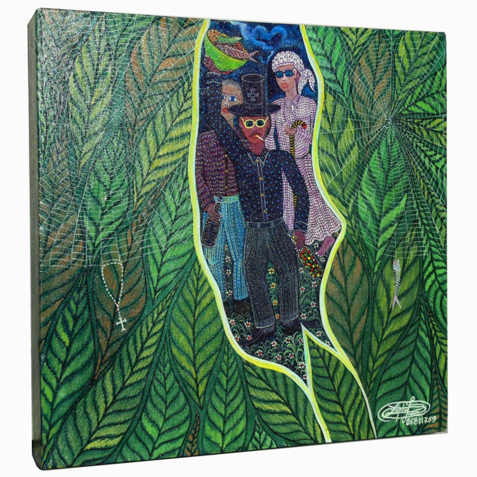 “Baron Samedi, Grande Brigitte, Ghédé Nibo” by Frantz Zephirin – 16 in x 16 in