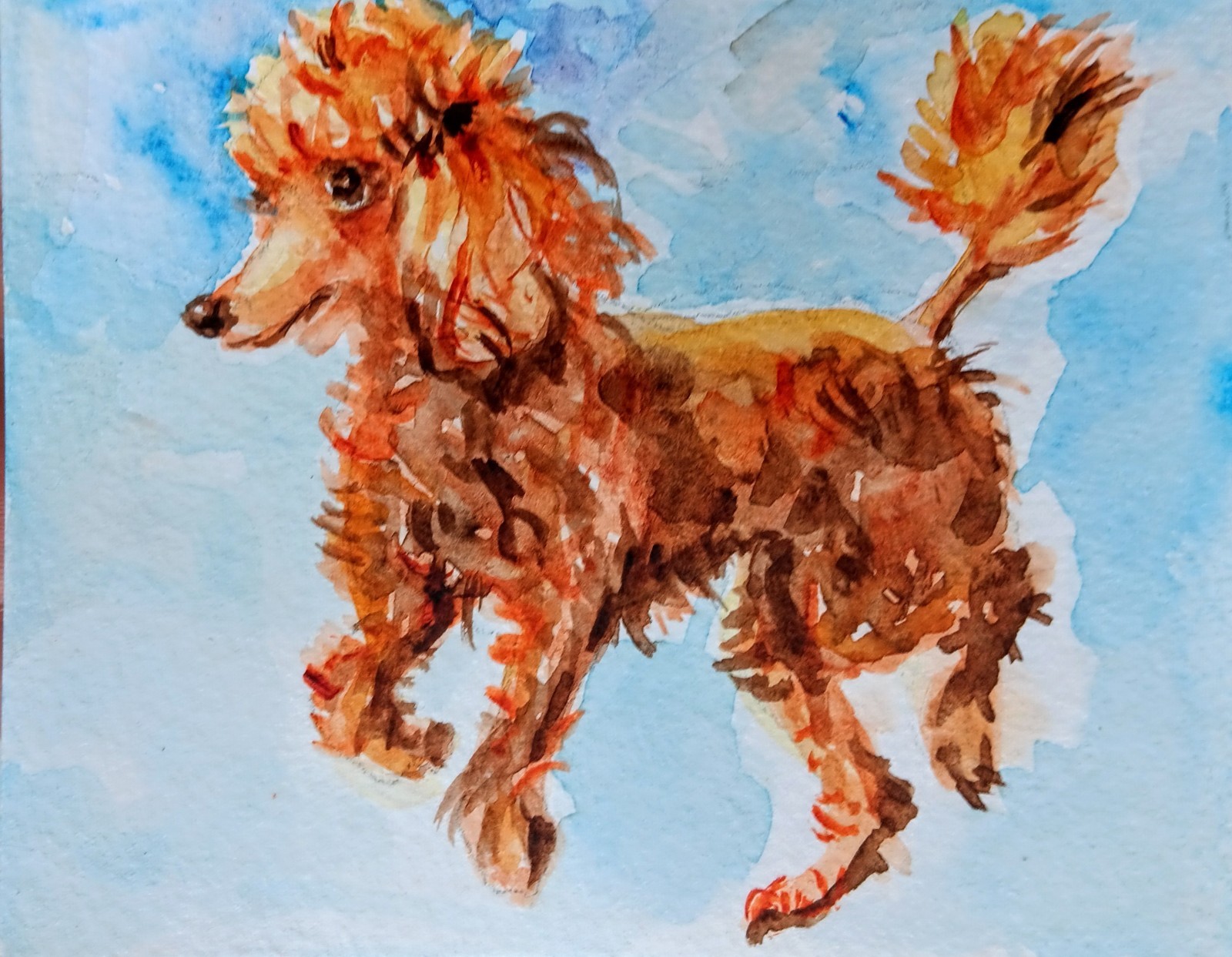 Original Peach Brown poodle dog art Signed Painting,dog lover Best gift 3.2×4″