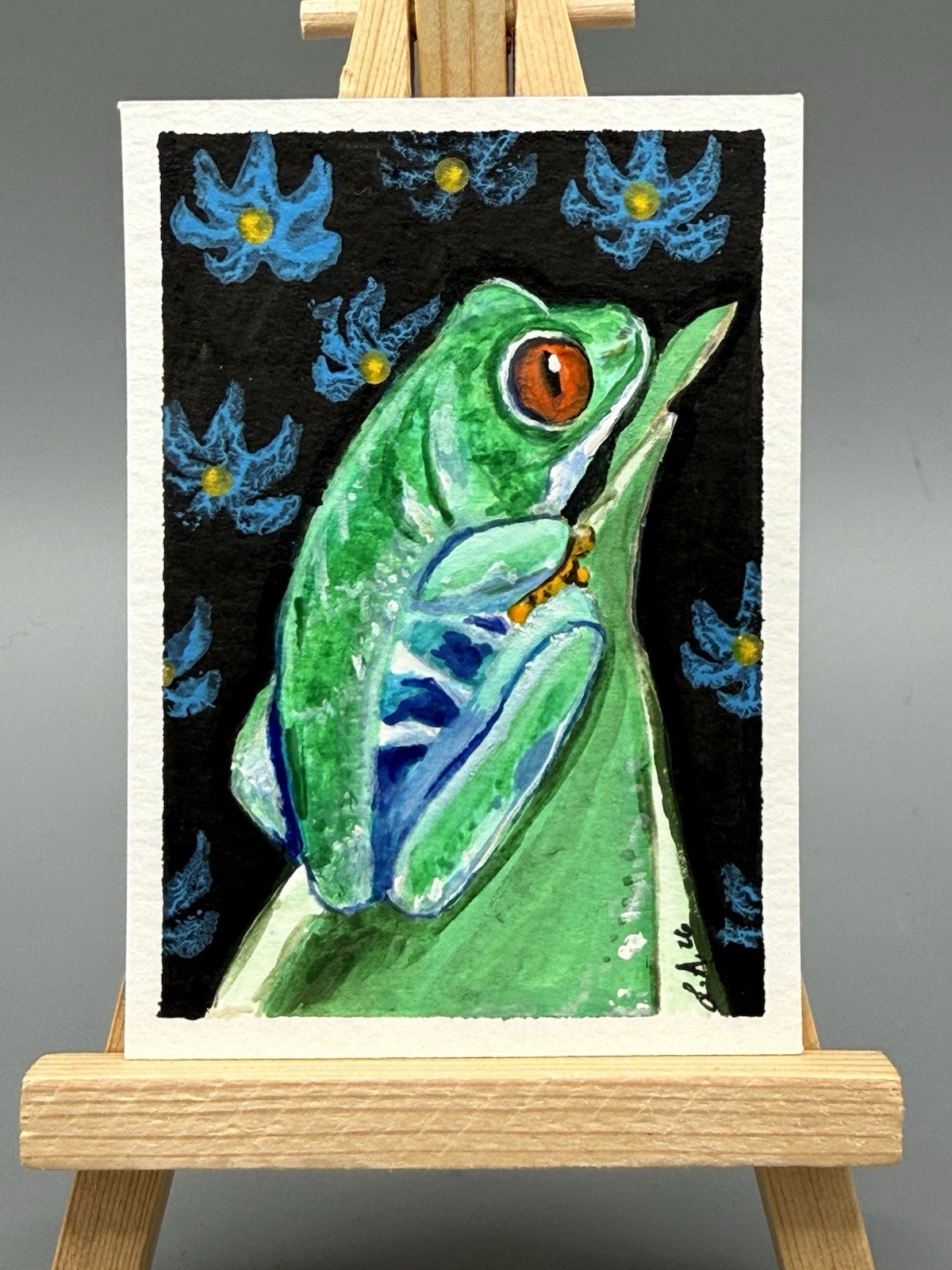 ACEO Original Artwork Painting Frog 2.5×3.5 In Lynazn-67 Signed