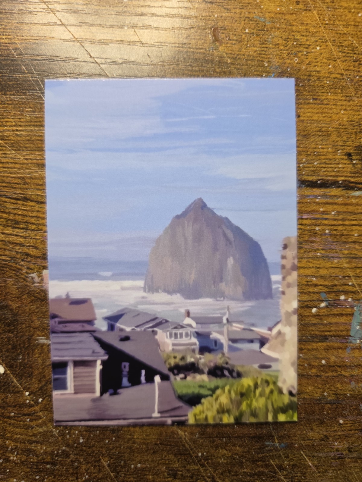 ACEO *Art Print “Haystack Rock” Digital Oil Painting 2.5×3.5