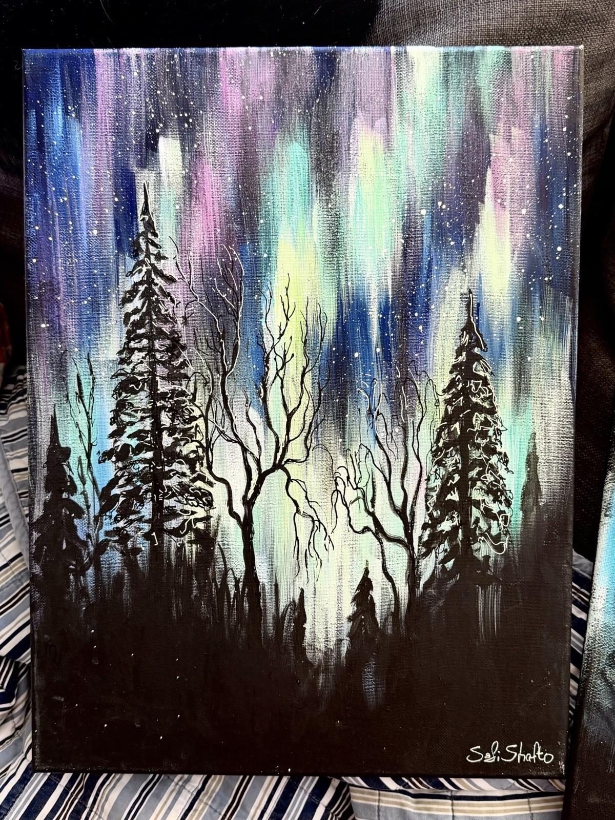 Northern Lights Painting Aurora Borealis Original Landscape Night Sky Minnesota 
