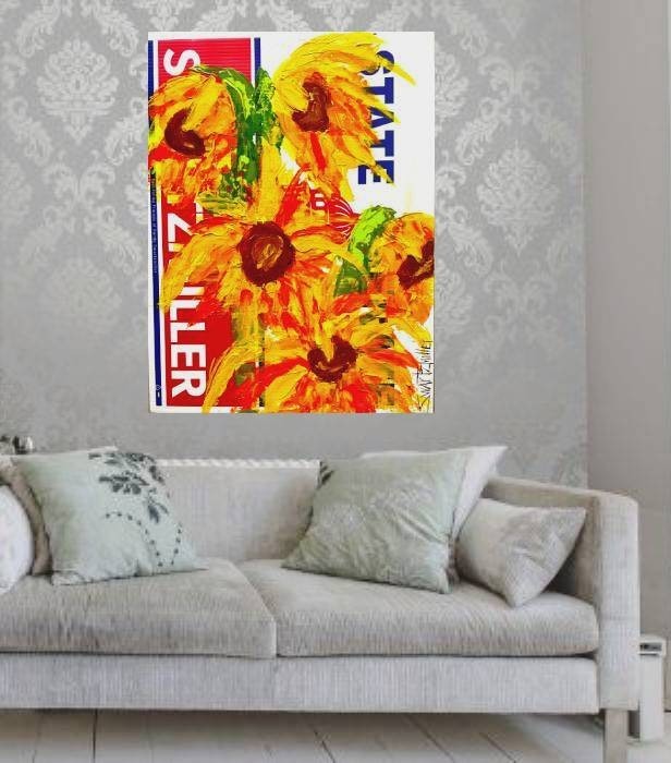 colorful POLITICAL SUNFLOWERS Art PAINTING Cardboard Original SWARTZMILLER DNA