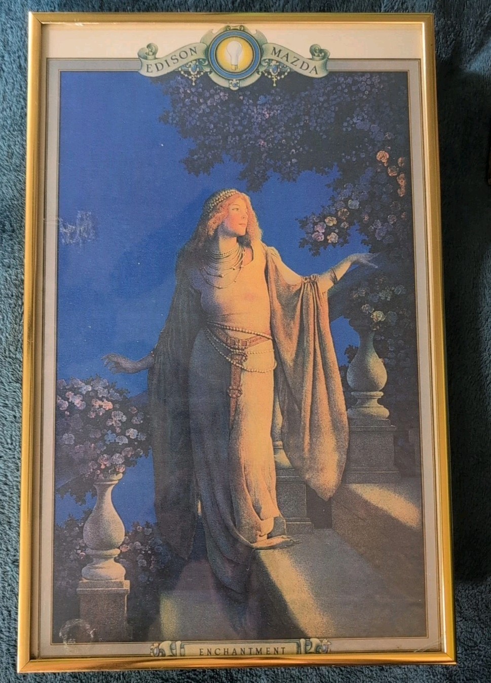 Art Deco Maxfield Parrish Enchantment Edison Mazda Framed 15″X10″ VTG