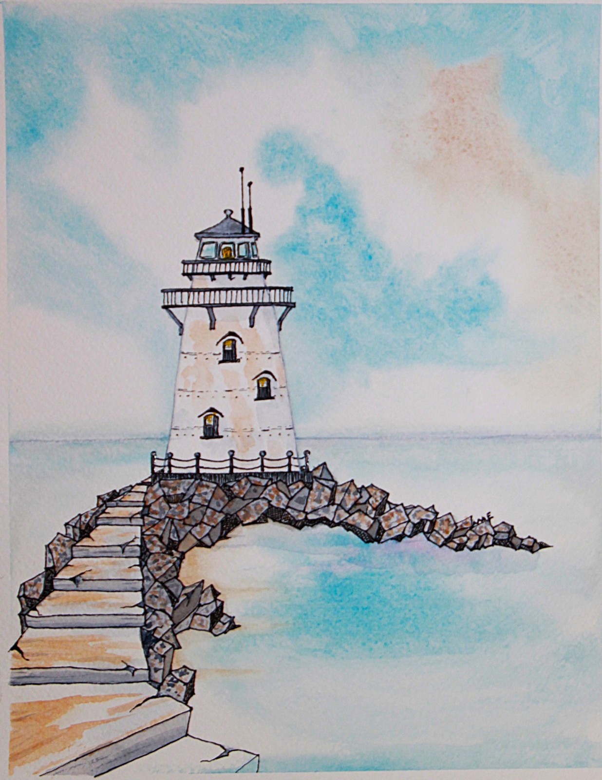 “Michigan Lighthouse” 0018 Original Watercolor Painting 10 x 13 (Unframed)