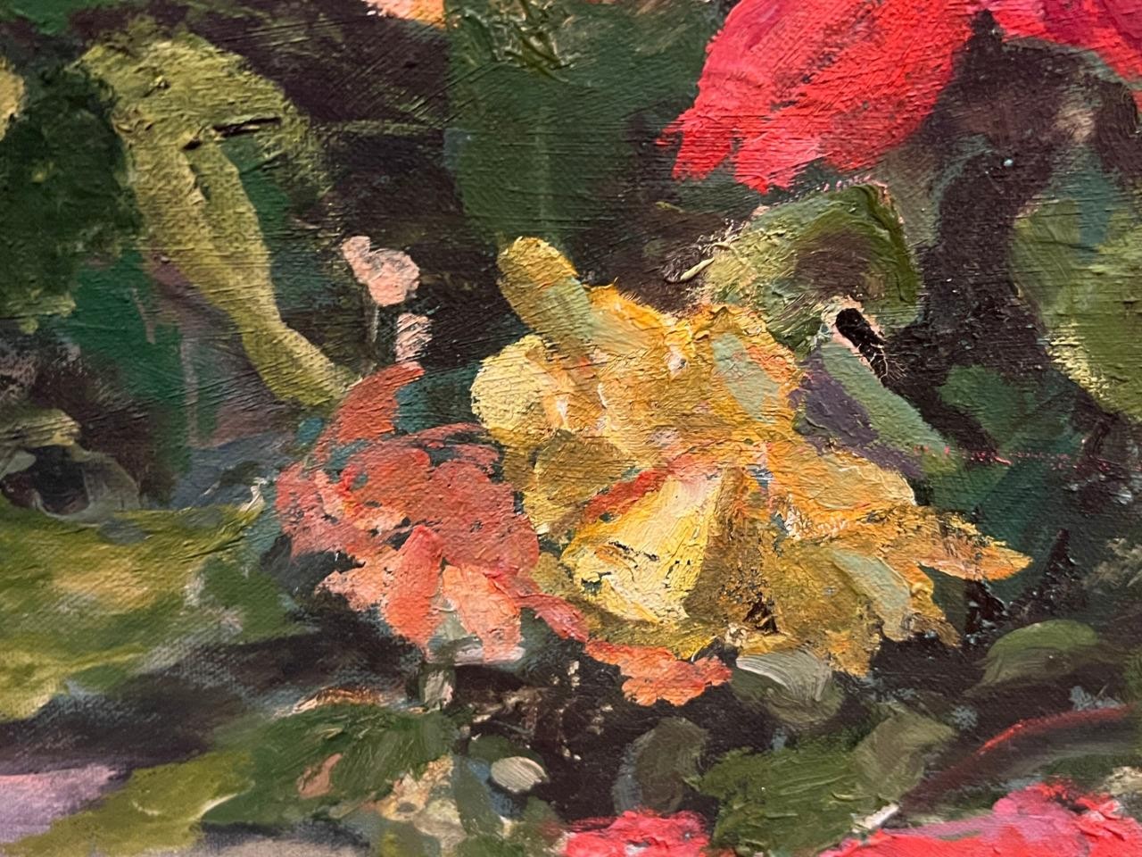 Vintage Florida Artist Signed Original Oil Painting Still Life Flowers Hibiscus