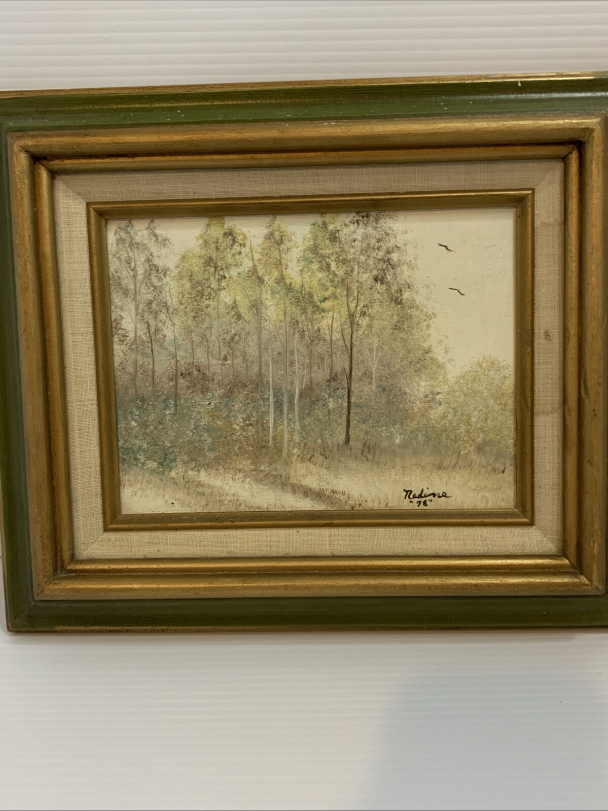 Small Acrylic Painting Signe “Nadine 78” Trees and Bushes Professionally Framed