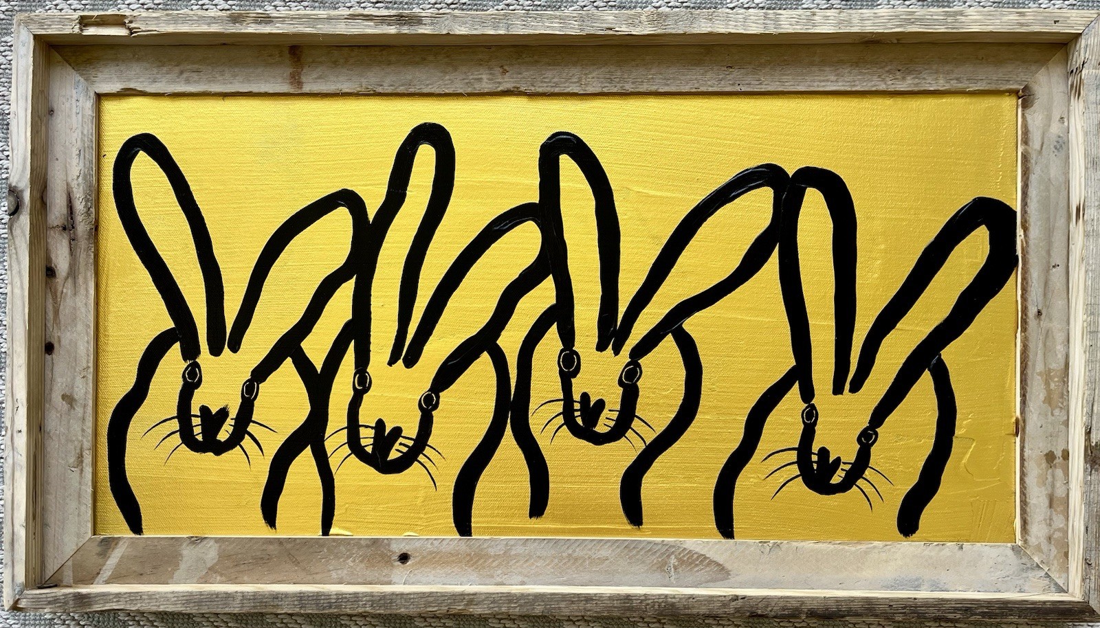 Pop Art Painting Rabbits Gold & Black Acrylic On Canvas