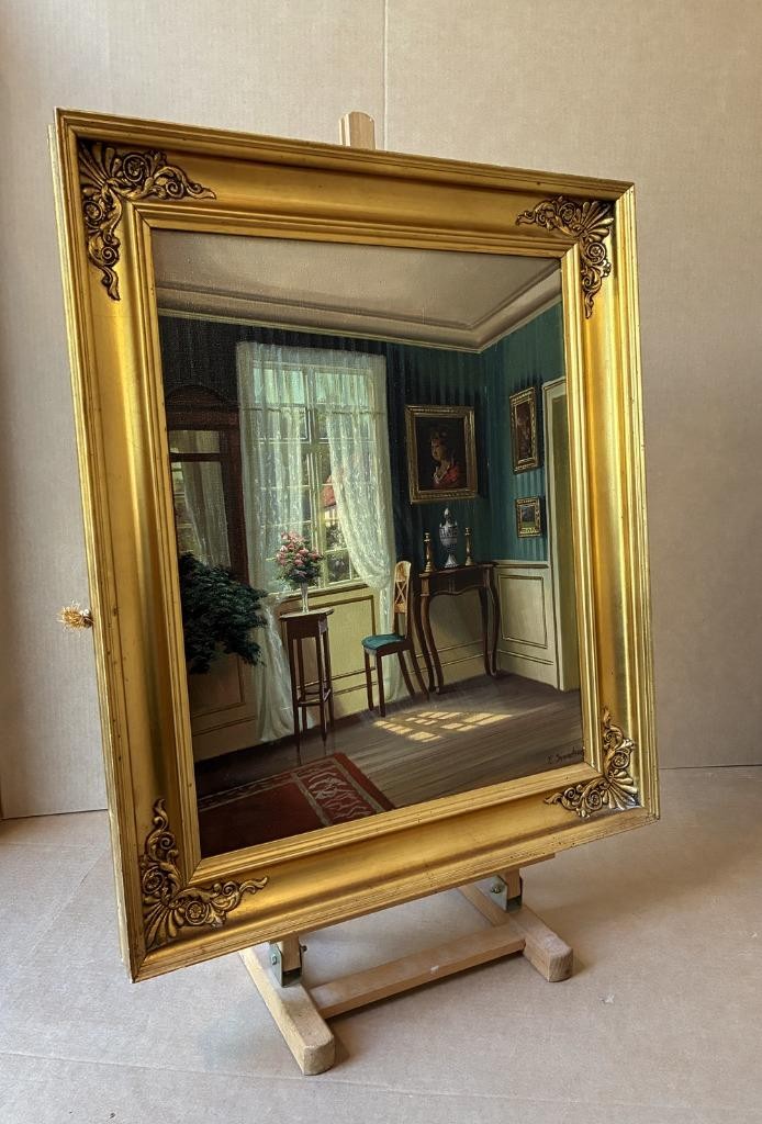 Frederik Svendsen (1885) Fine Interior from a Danish Manor House. ca 1940. COA