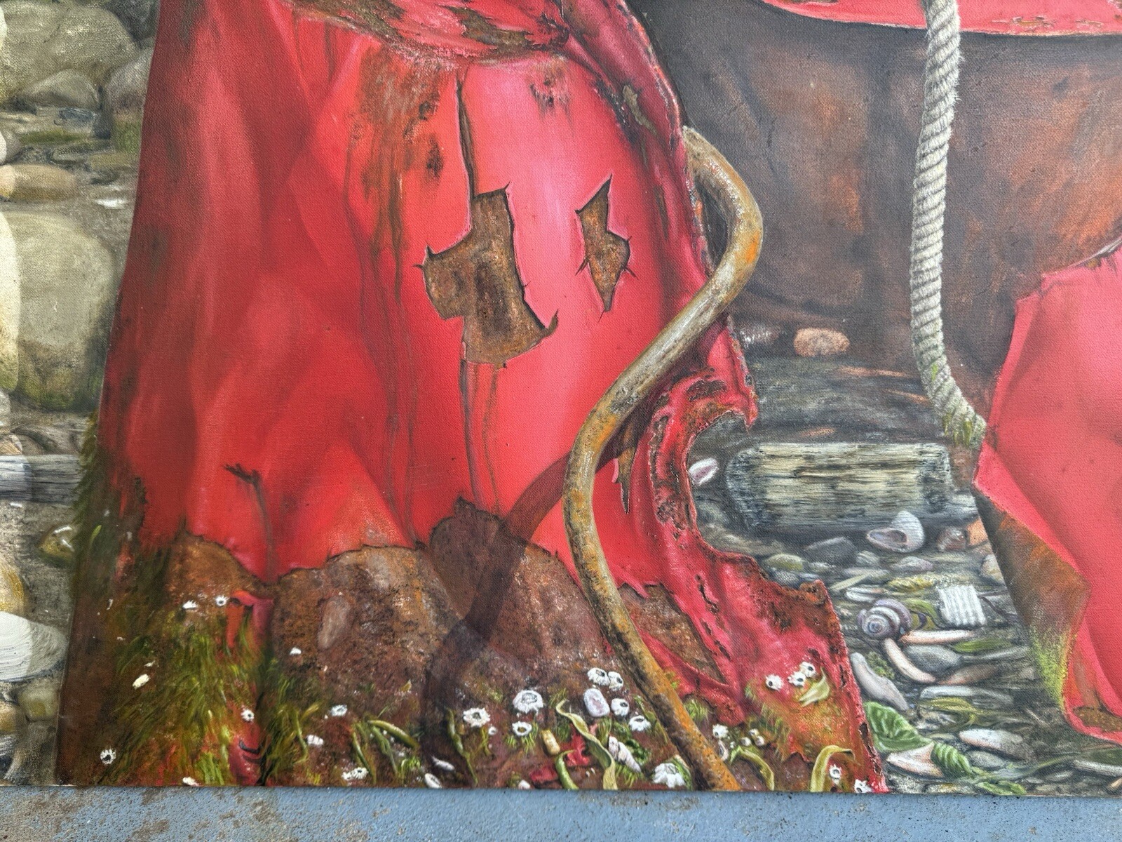Vintage 20thC SURREALIST PAINTING OIL on CANVAS signed VISCONTI 30×40