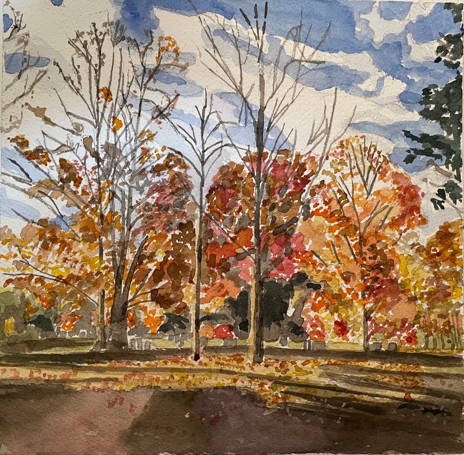 Salisbury, CT in October / Original Watercolor / 8 1/4″ H x 8 1/4″ W / Mimi Davi