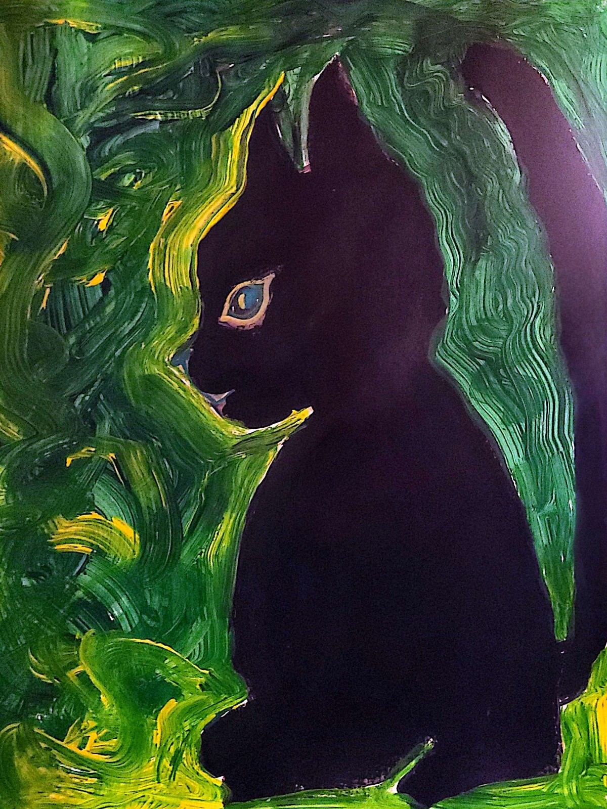 Black Cat Unique Abstract Expressionism Wall Gallery Paper Art 11x 14