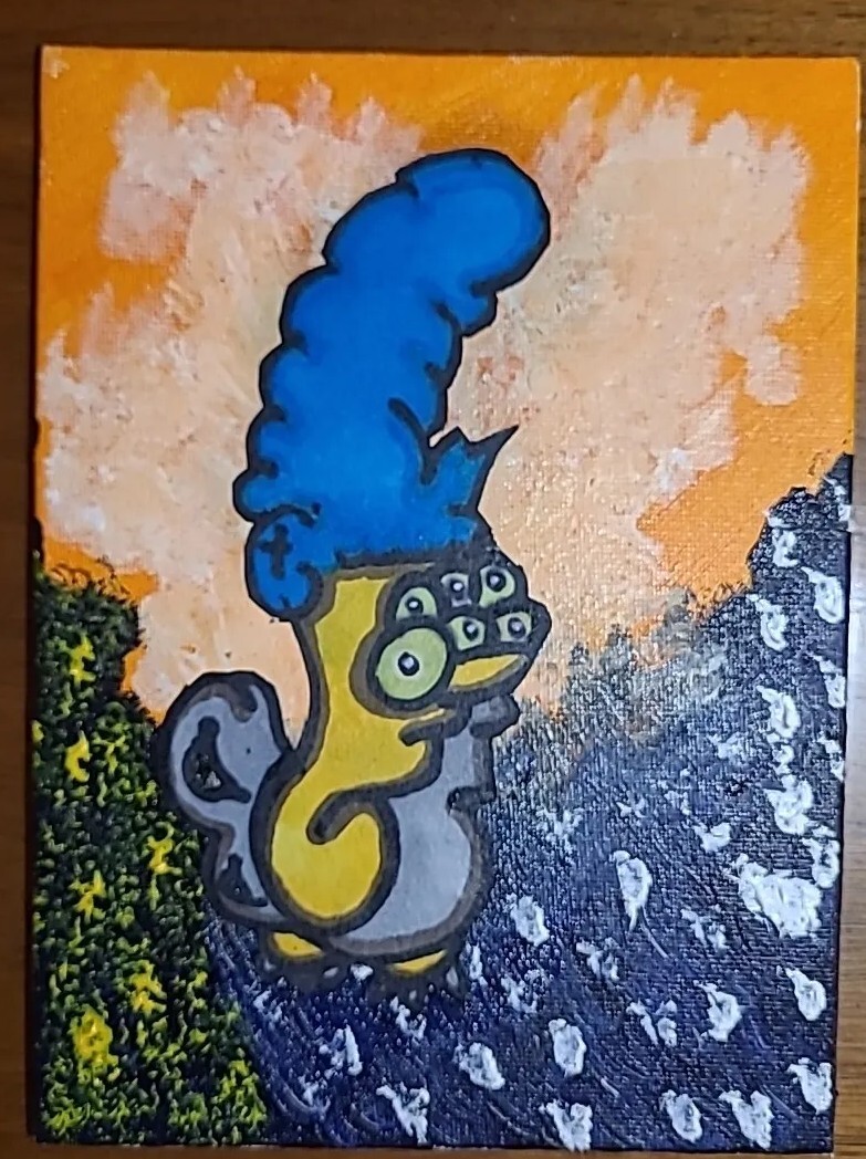 Original Painting Textured Assamblage Radioactive Marge Simspon Squirrel Low…