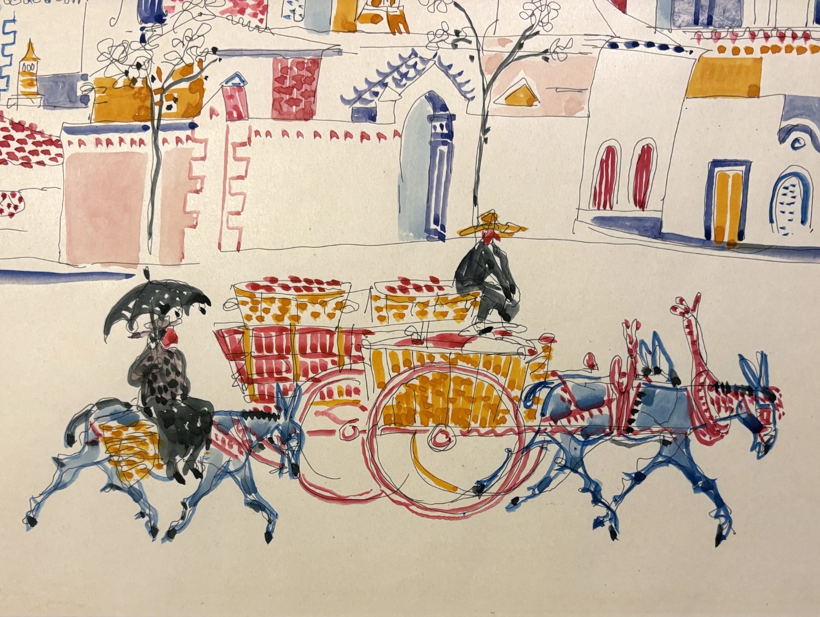 ALFRED BENDINER 20th c. American PA Artist WATERCOLOR Faro Portugal 1957