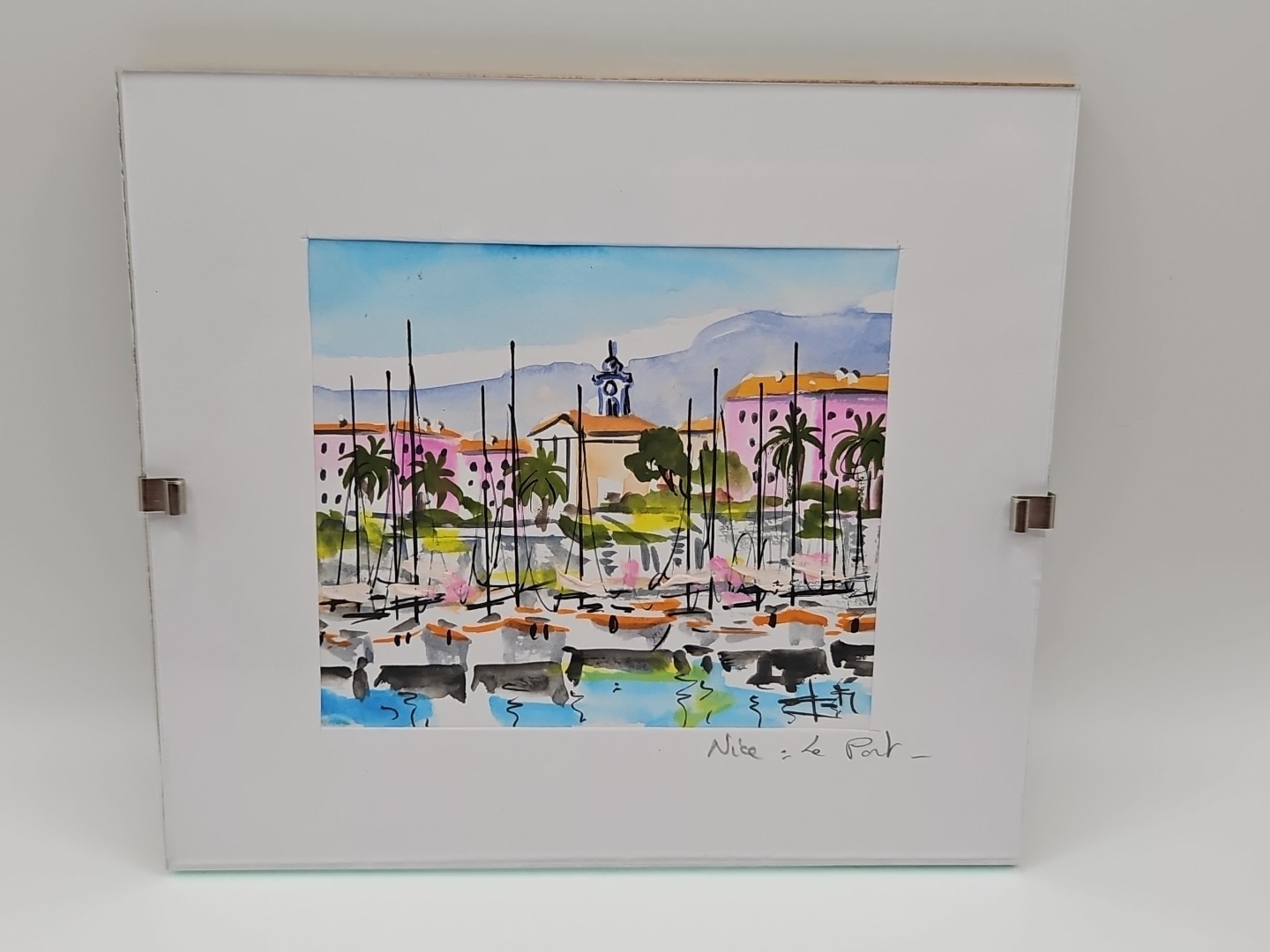 Original Signed Watercolor Le Port Nice, France Port Lympia Scene