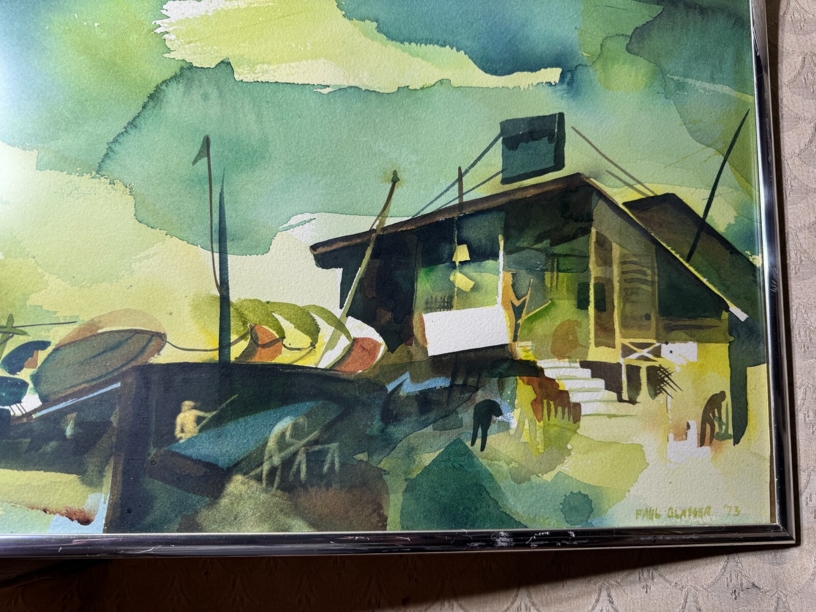 Paul Glasser 1973 “Coastal Landscape Scene” Watercolor Painting – Signed/Framed