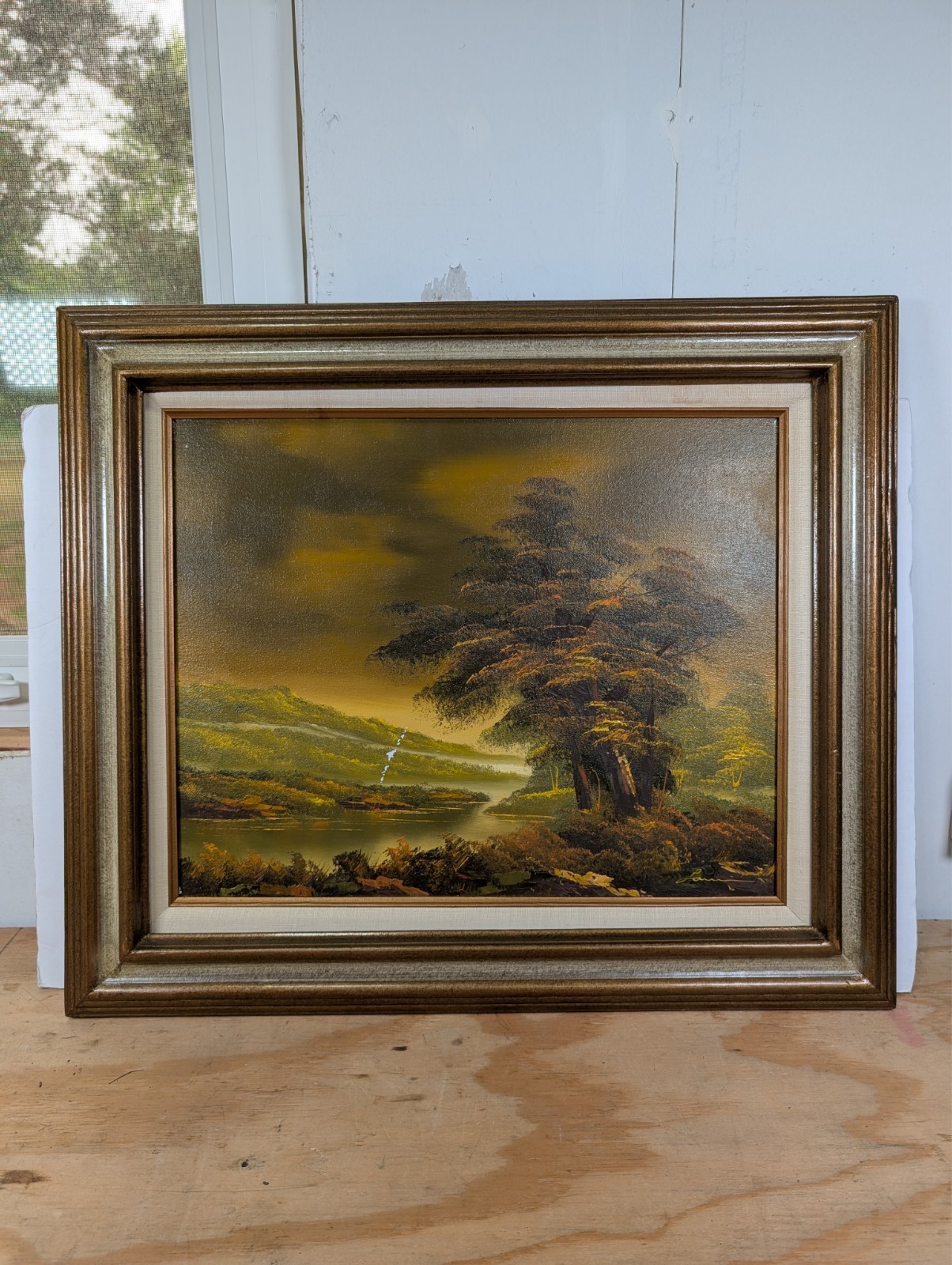 Landscape Countryside Oil Painting Hand-Painted 16″ x 20″ Wooden Frame Signed