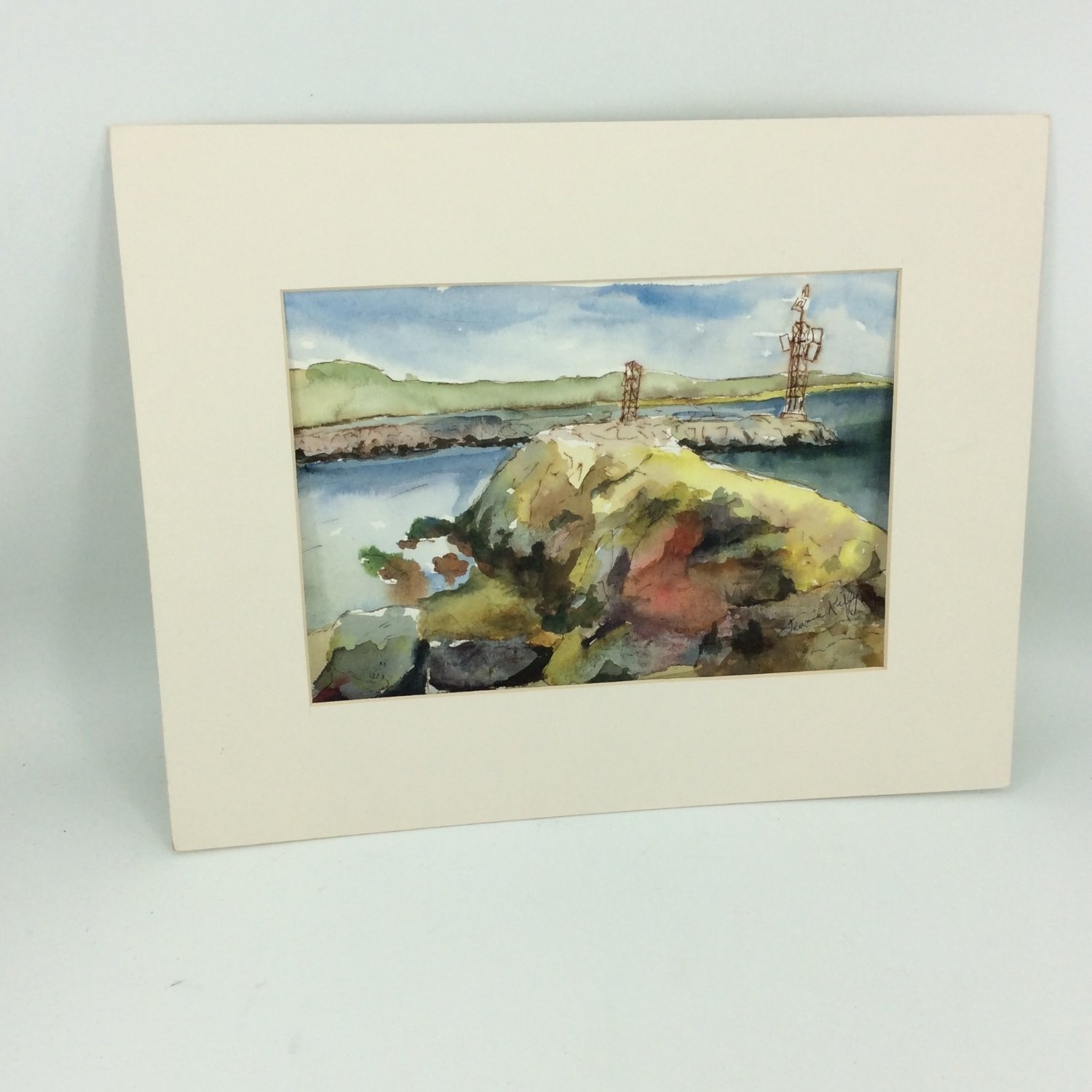 Jeanne Kelly Harbor Markers Martha’s Vineyard Watercolor Painting 11 X 14