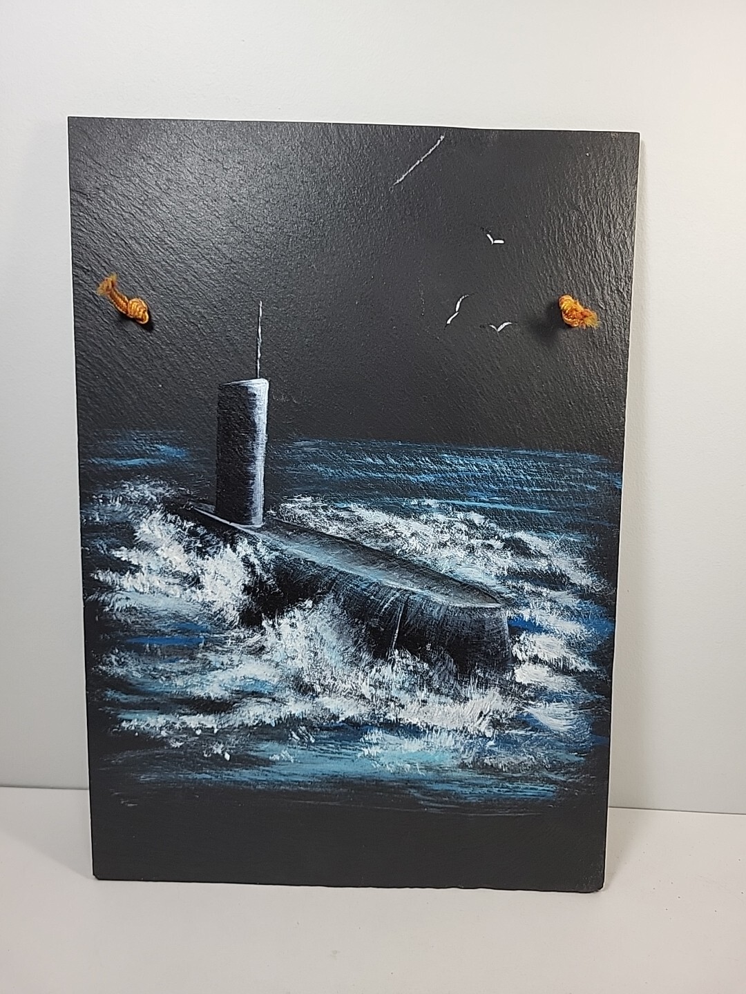 Original Submarine Painting Naval Seascape Ocean On Slate US Navy