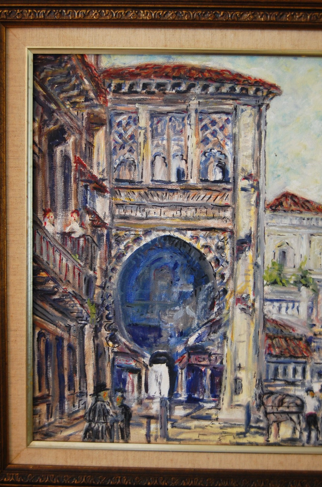 FRAMED ORIGINAL STREET SCENE OIL OF 1800’S CORDOBA, SPAIN ARTIST: HECTO VIDAL
