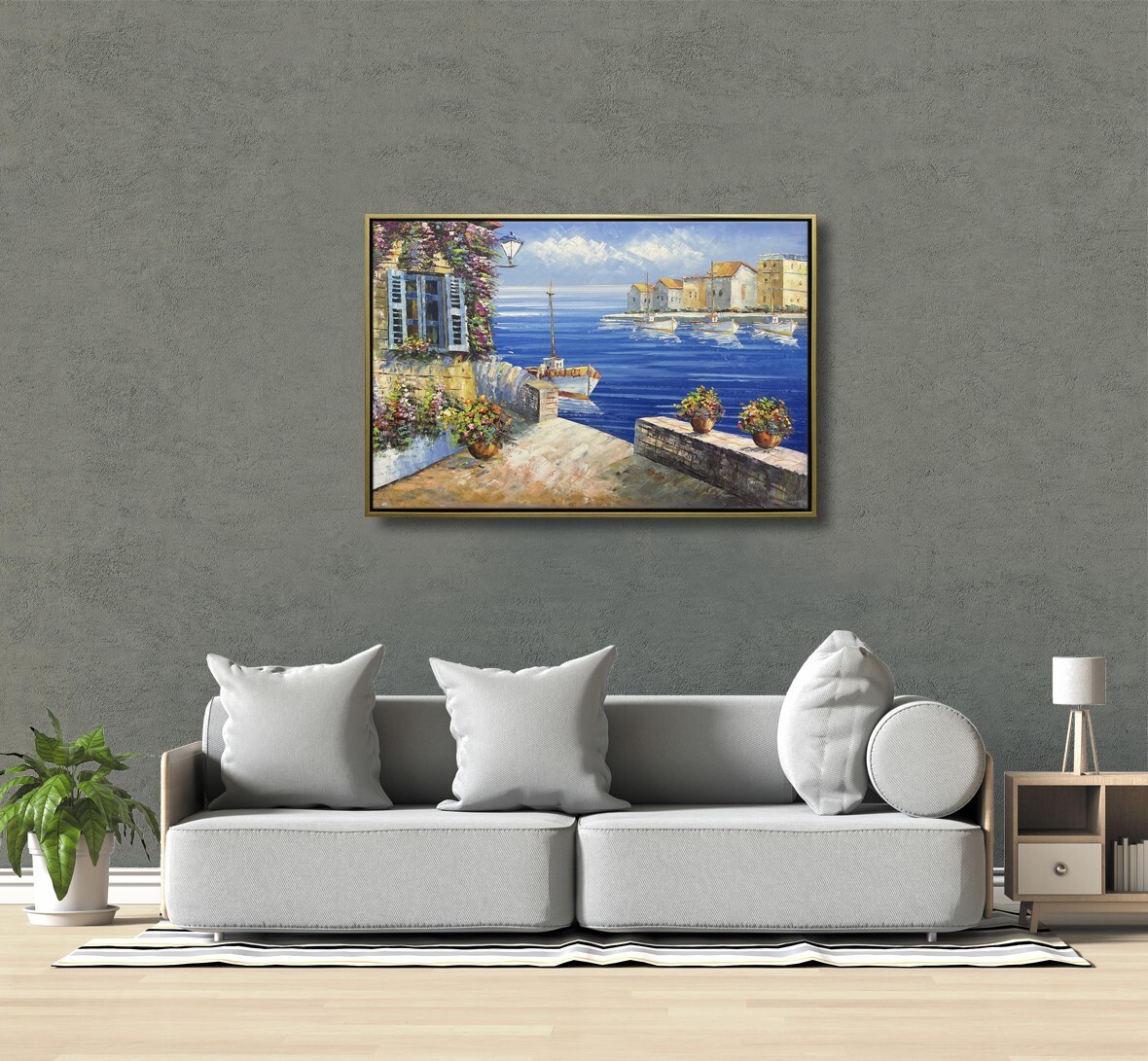 Hungryartist -Original Oil Painting of Seaside View on Canvas 24×36 Framed