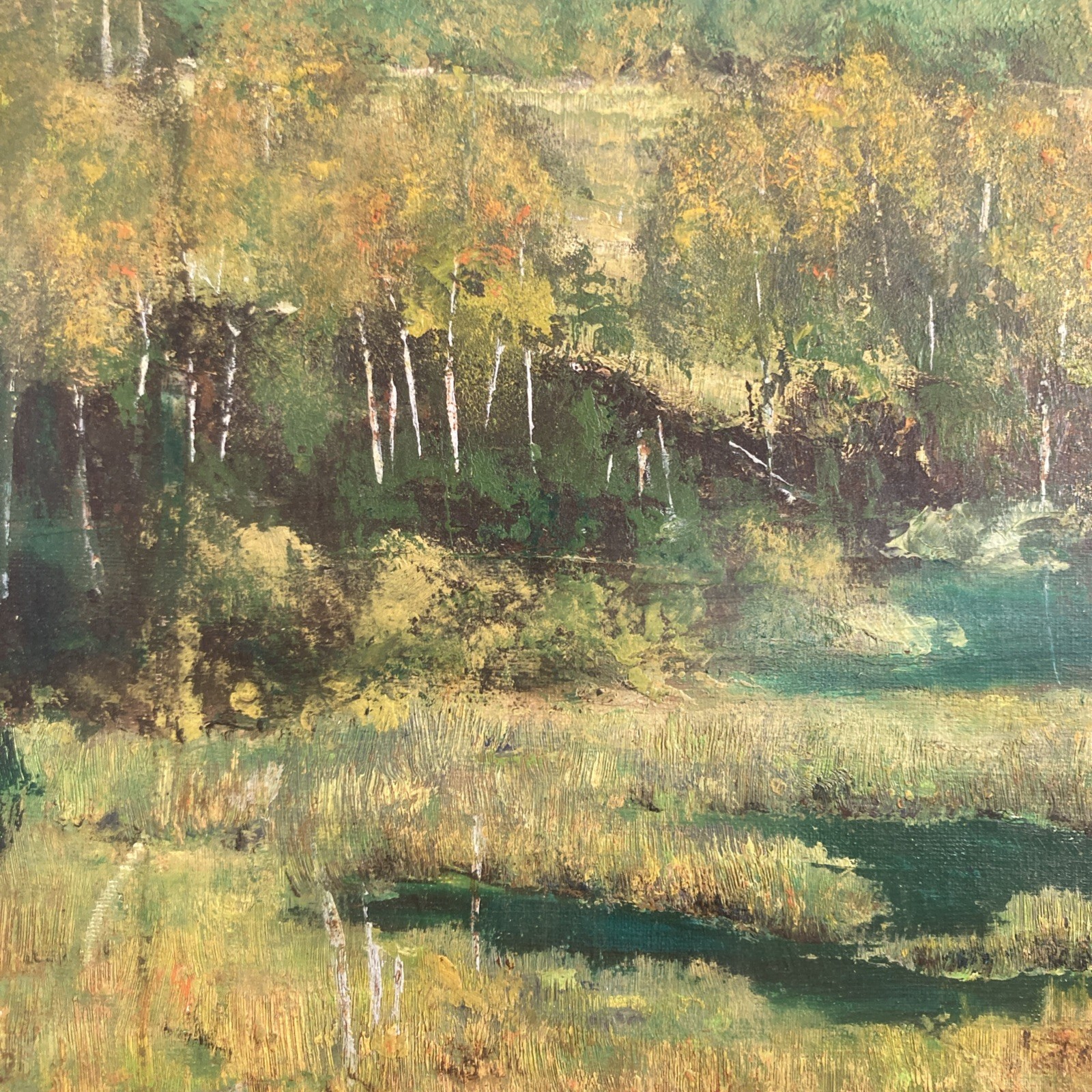 Vintage Original Oil Painting Old Impressionist Mountain Forest Trees Landscape