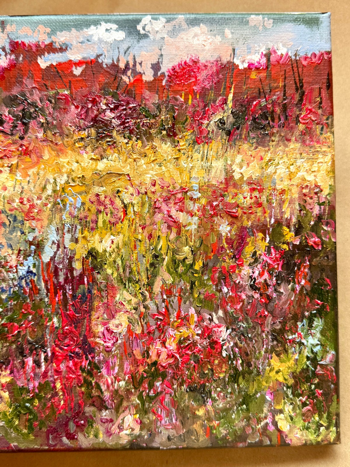 Fall in Maine Oil Painting 9×12″, New England Landscape, Red Trees Forest and