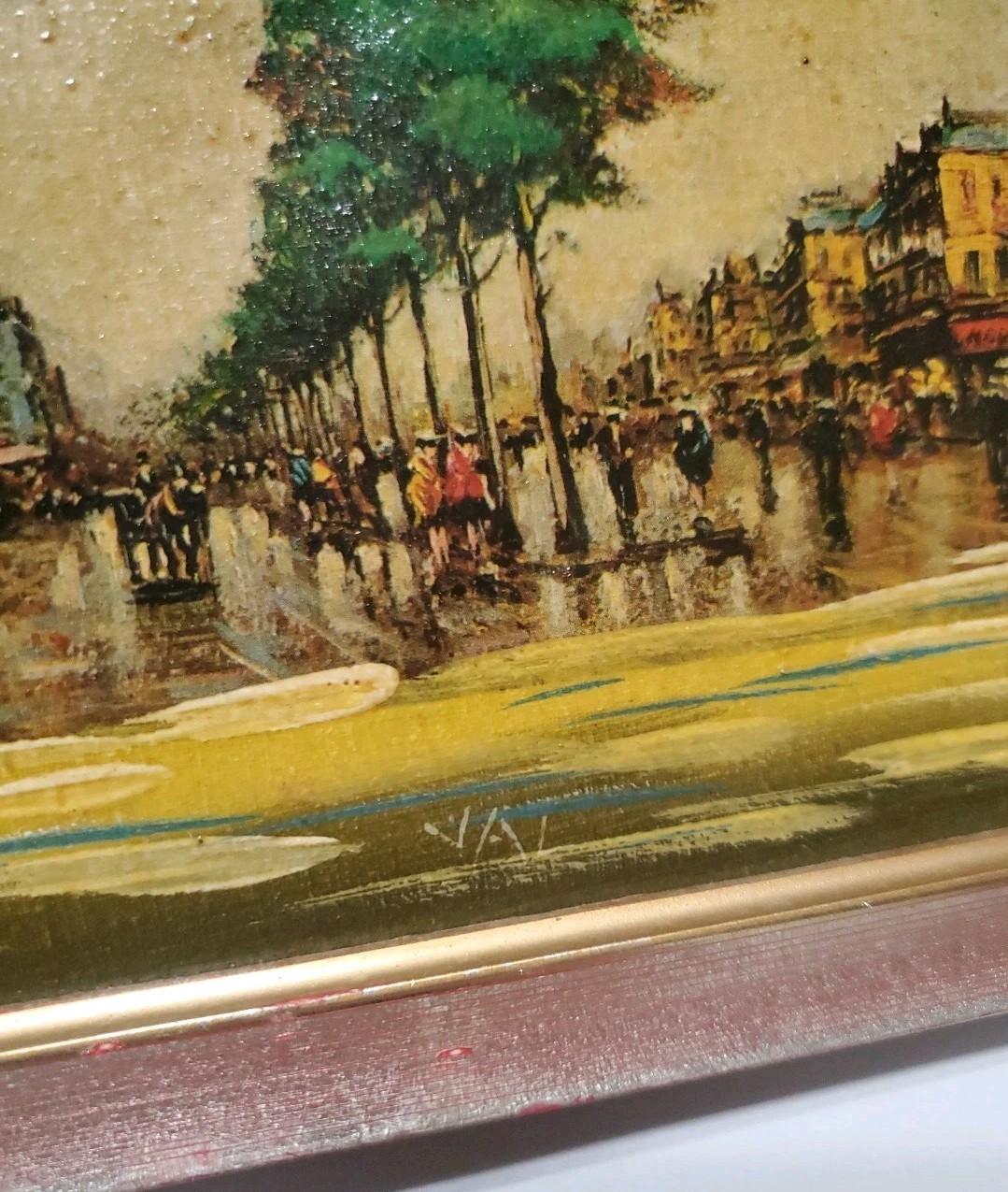 Vtg Spanish Hand Painted Oil Painting Paris Street Scene 8″ Gold Leaf Montmartre