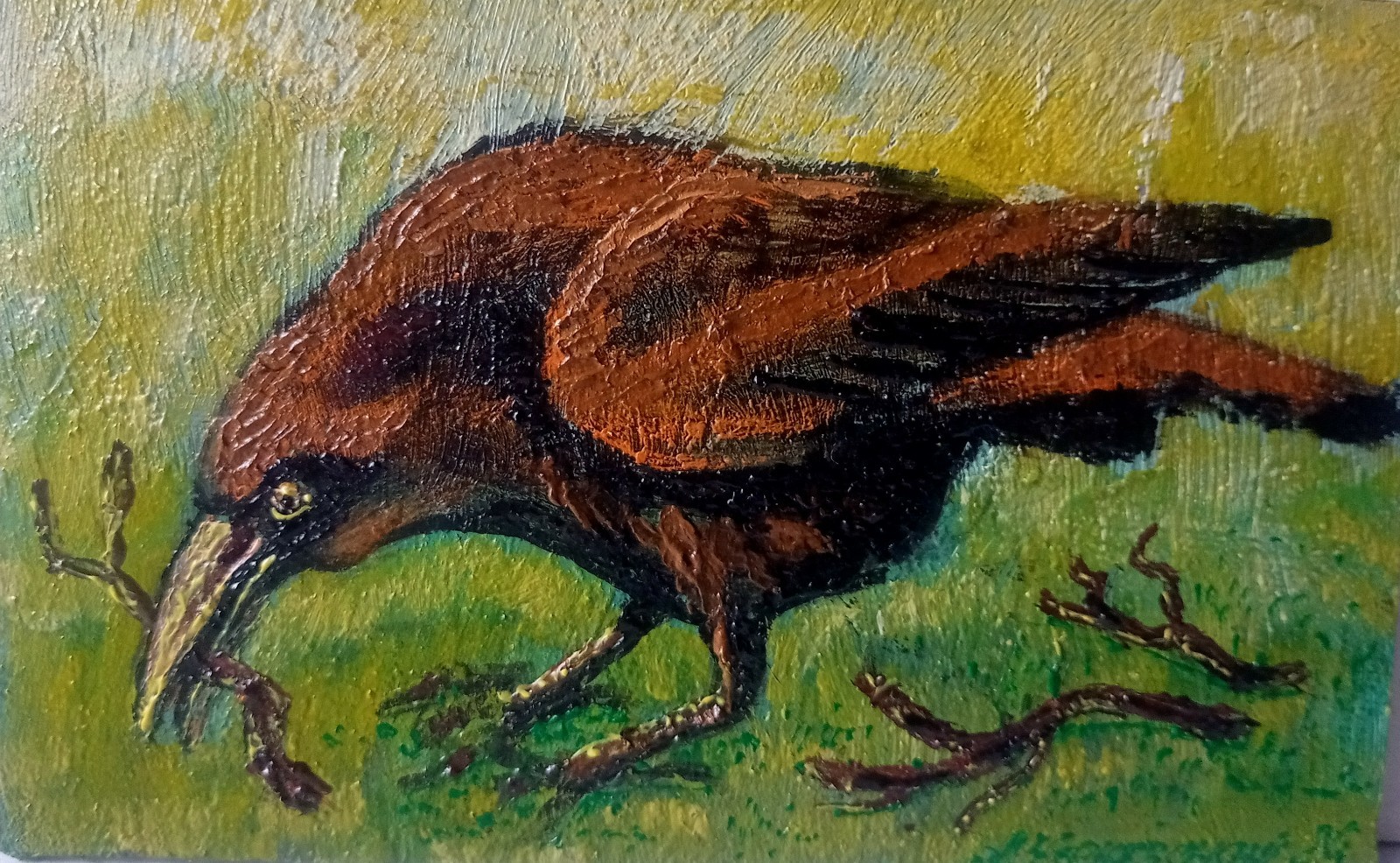Raven Impasto Painting Original Art Impression Oil Painting 5.5 x 8.6 in
