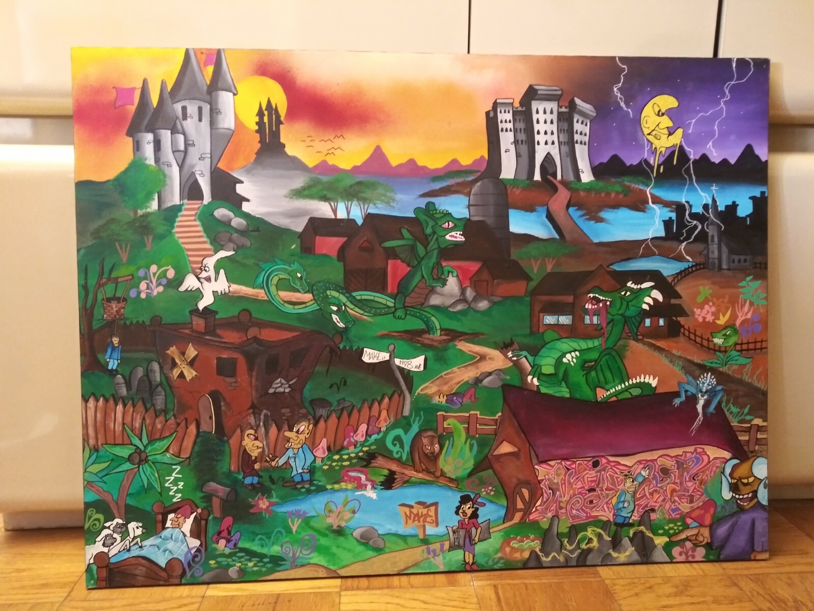 Huge Graffiti Painting – 4 x 5 ft – Bronx Artist MAKE$ 1997 – Vintage Original