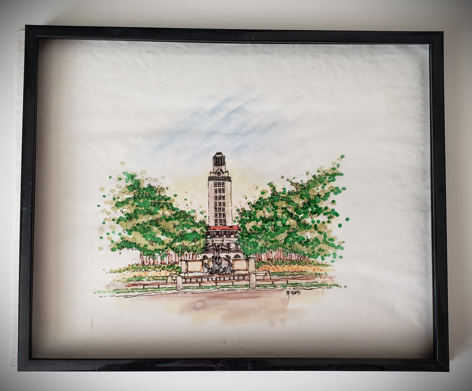 UNIVERSITY OF TEXAS Austin Tower Original Watercolor & Acrylic on Paper SIGNED