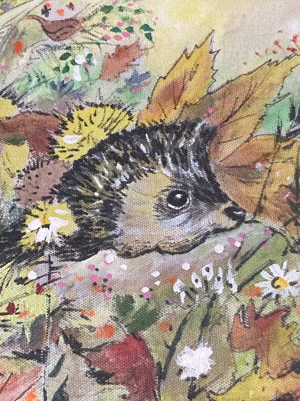 Vintage Original Cute Dog Painting Hedgehog Landscape Whimsical Signed “ROGAN”