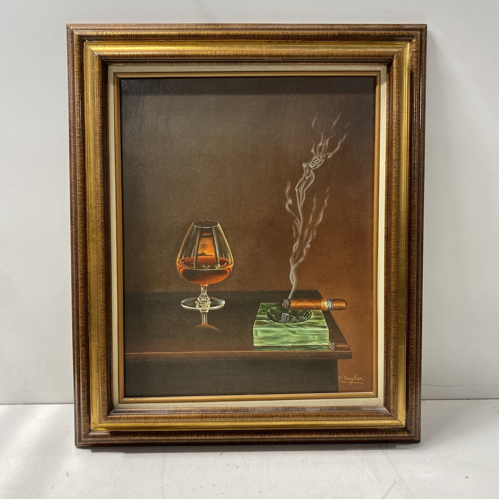 DEFECTIVE Cognac Cigar Still Life Canvas Painting G3D
