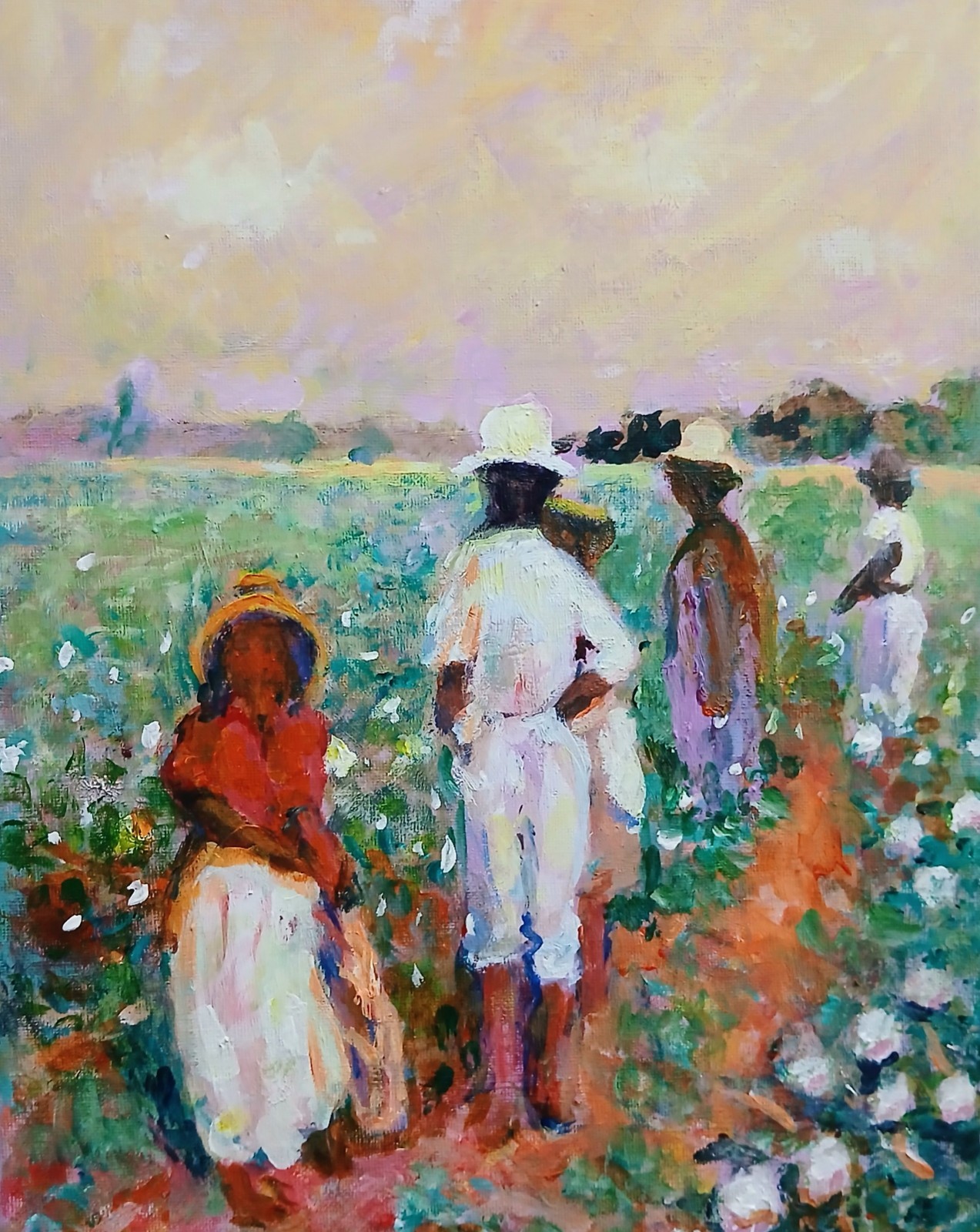 African American Art Cotton Field Painting 11×14 Original Acrylic – Uncle Ben