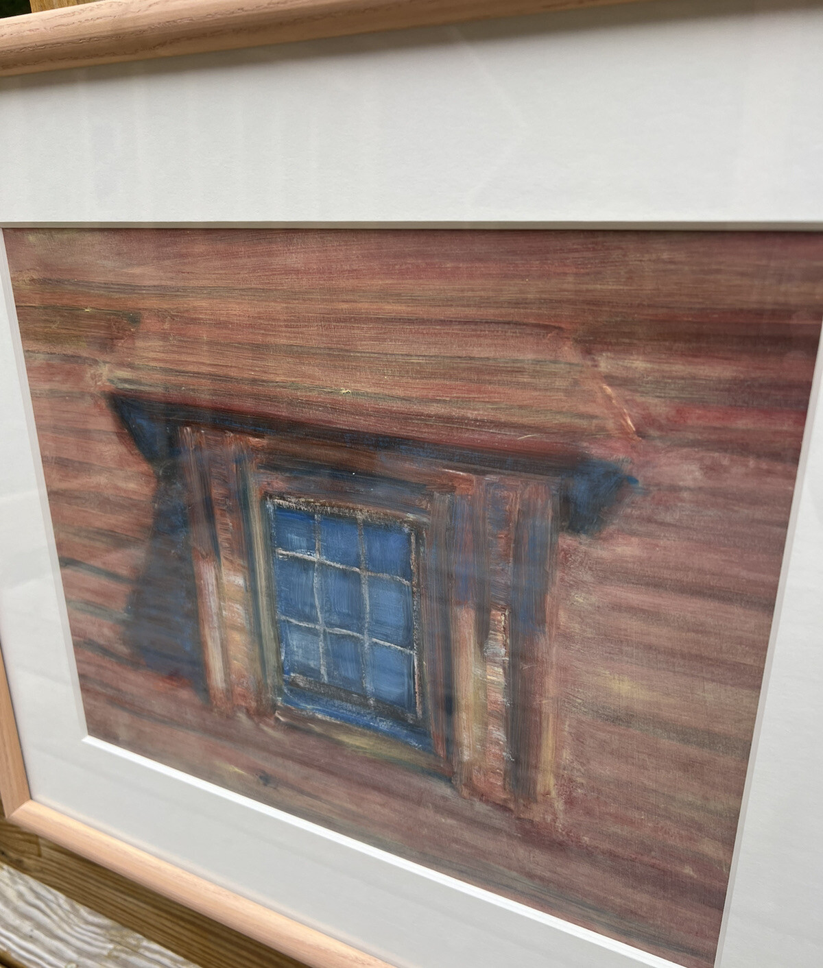 Nicole Herz Framed Art “Barn Window” Oil On Gessoed Paper 2001 Bar Harbor Maine