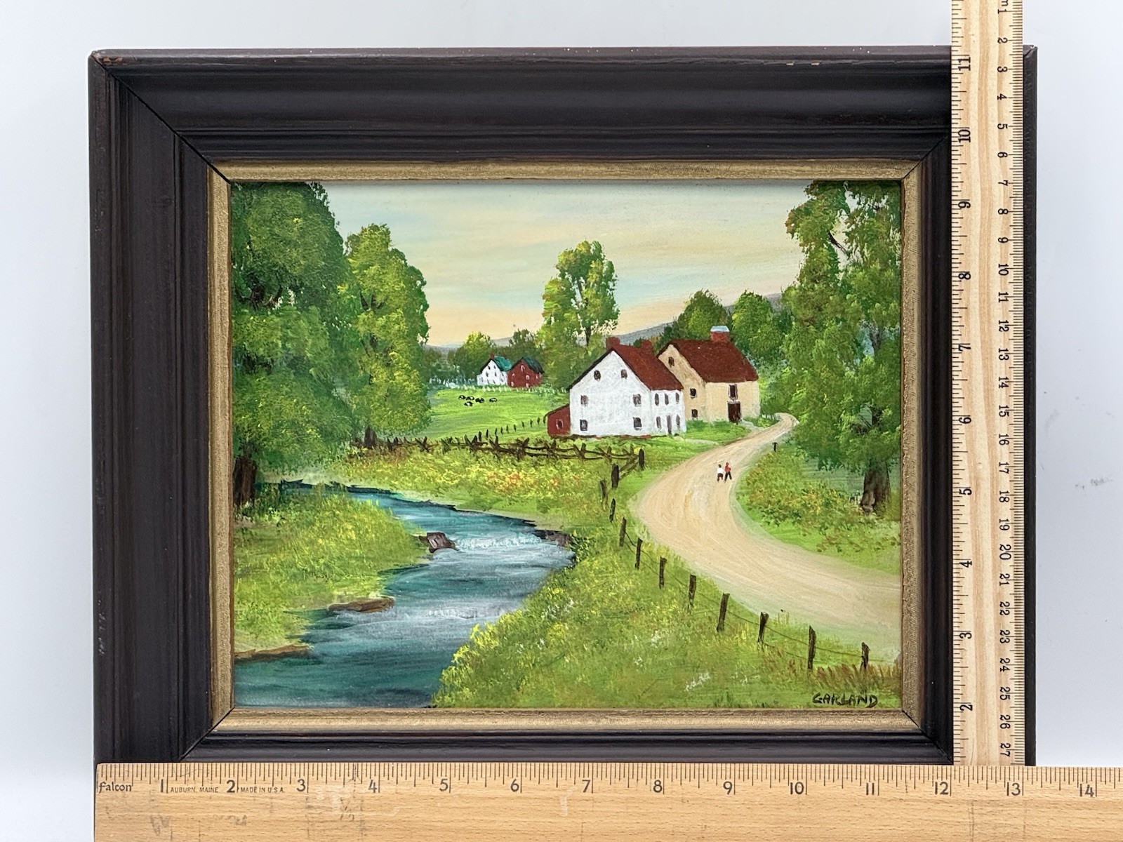 Vtg Folk Art Painting Farmhouse Country Landscape