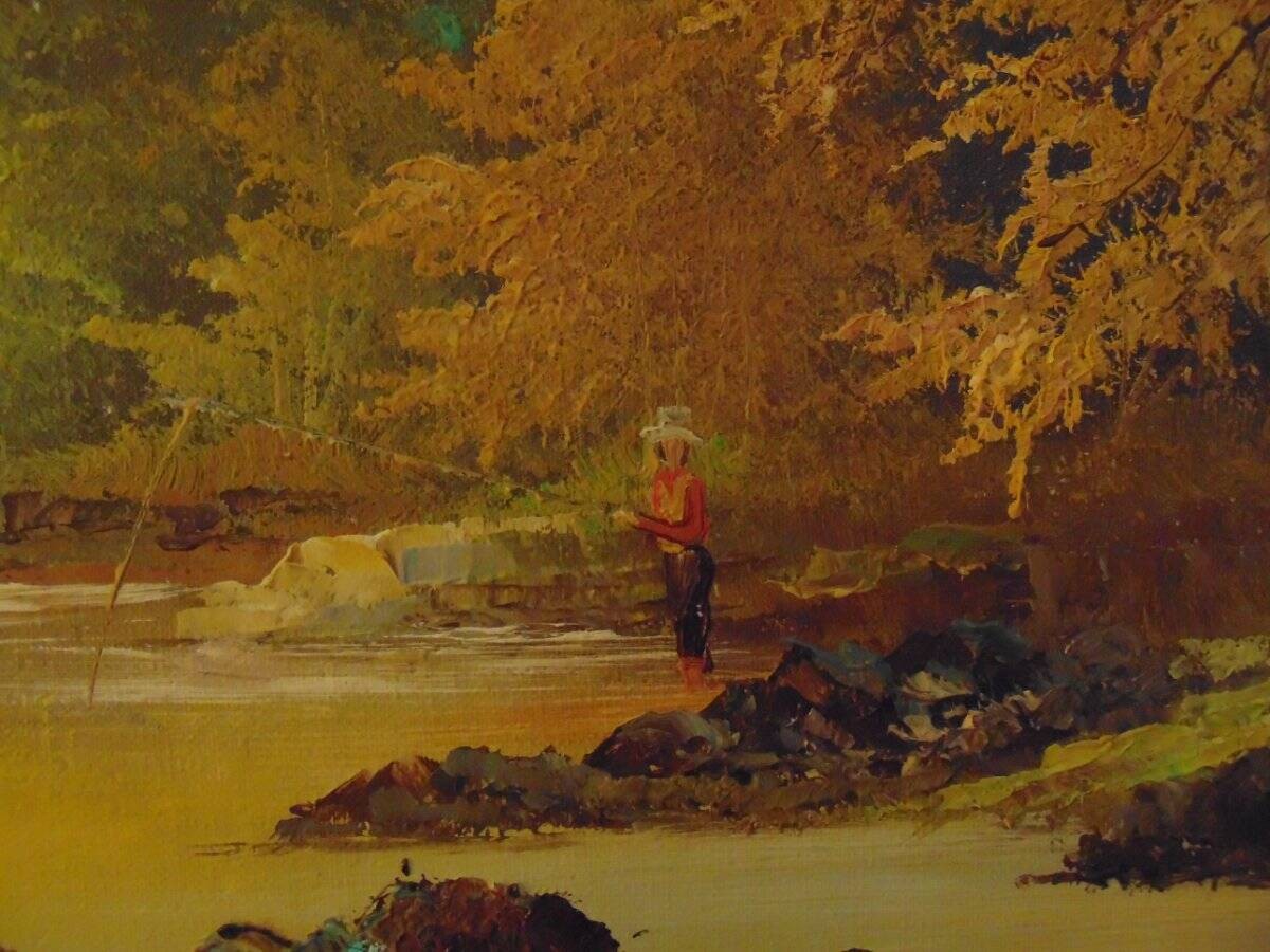 framed ORIGINAL OIL PAINTING signed anderson scenic mountains stream 39″ x 27″
