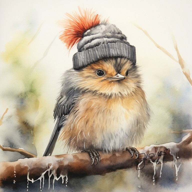 Watercolor Little Bird Painting Art Print 8×11 inches