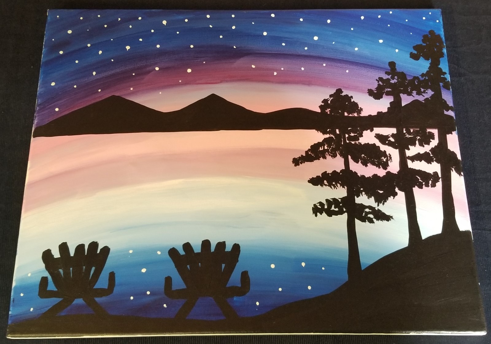 Beach Nature Lake Country Night Sky Stretched Canvas Painting Art 20 x 16″