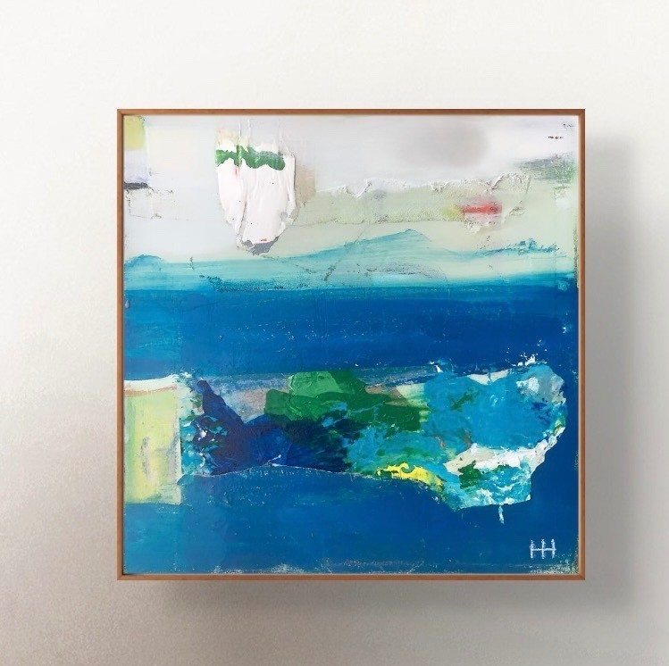 Original Abstract Seascape 12×12 Acrylic Painting on Wood Panel, Holly Hammond