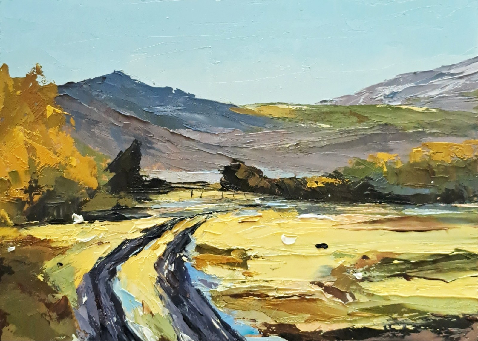 Original Oil Painting Countryside Road 5×7 Farm Landscape Mountain Artwork OOAK