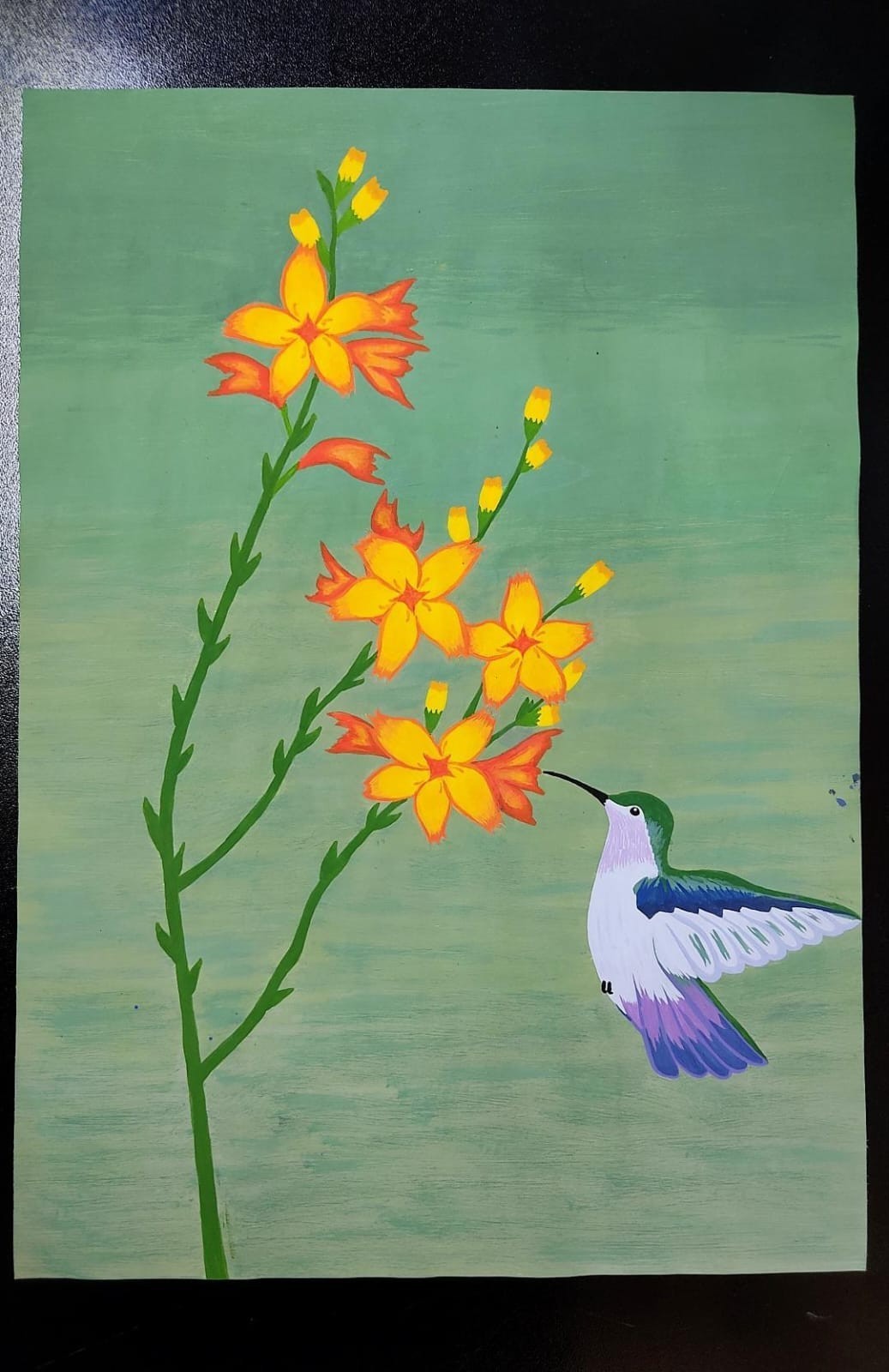 Naif Art mix technique Painting on Paper A4 8.2 x 9.8 inc ..