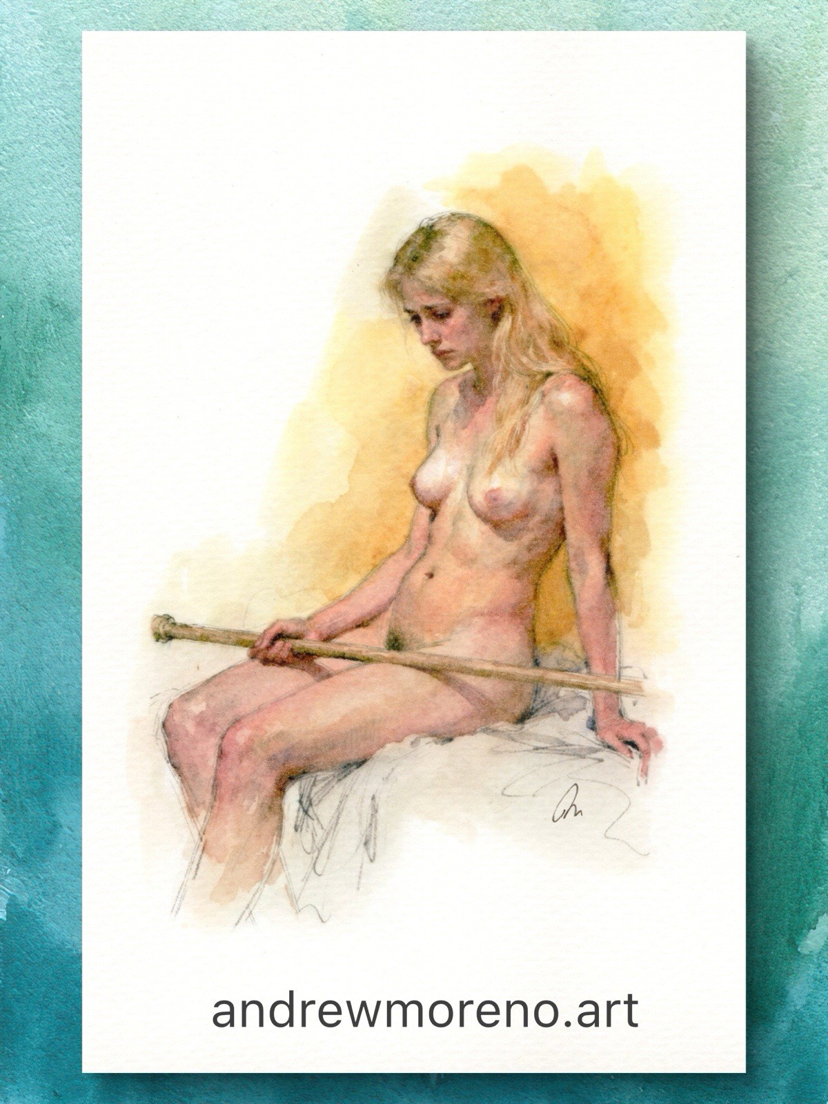 Original Nude Female Figure Classical Study Painting 5.5×8.5 Bookpage