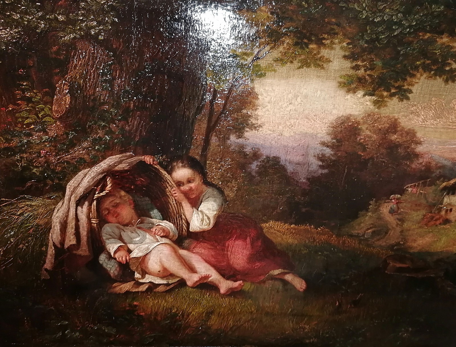 Barbizon Romantic Oil Paint with 2 person and animals circa 1750-1820?