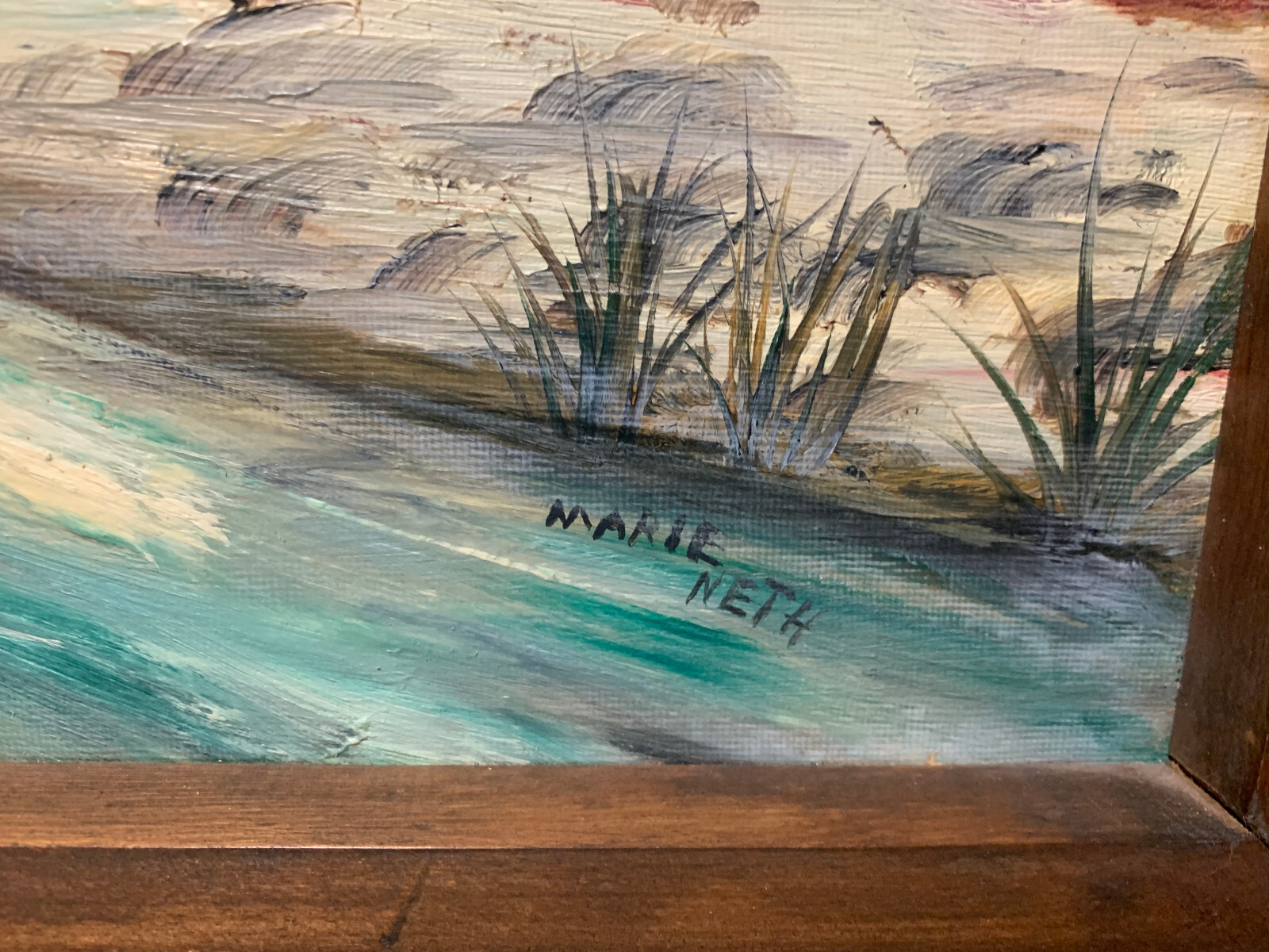 Scenic Winter painting by Michigan Folk Artist Marie Neth