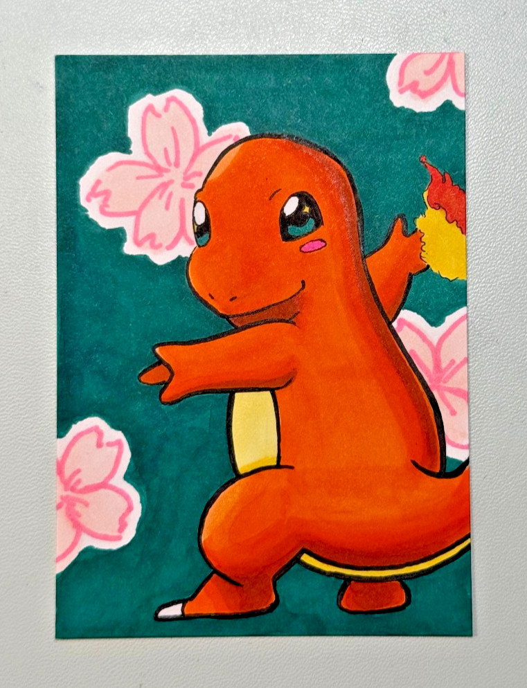 ACEO Original Pokemon Fanart “Charmander”, Mini Art 2.5 x 3.5 Inches Anime