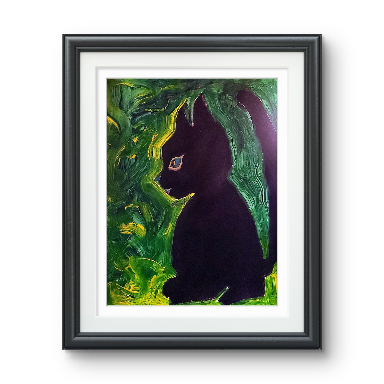 Black Cat Unique Abstract Expressionism Wall Gallery Paper Art 11x 14
