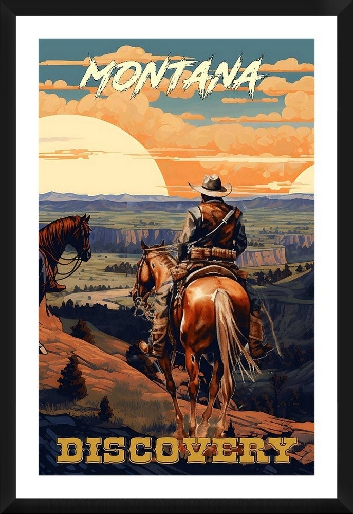 Montana Cowboys Discovery Travel Poster Framed Canvas Old West Cowboy art