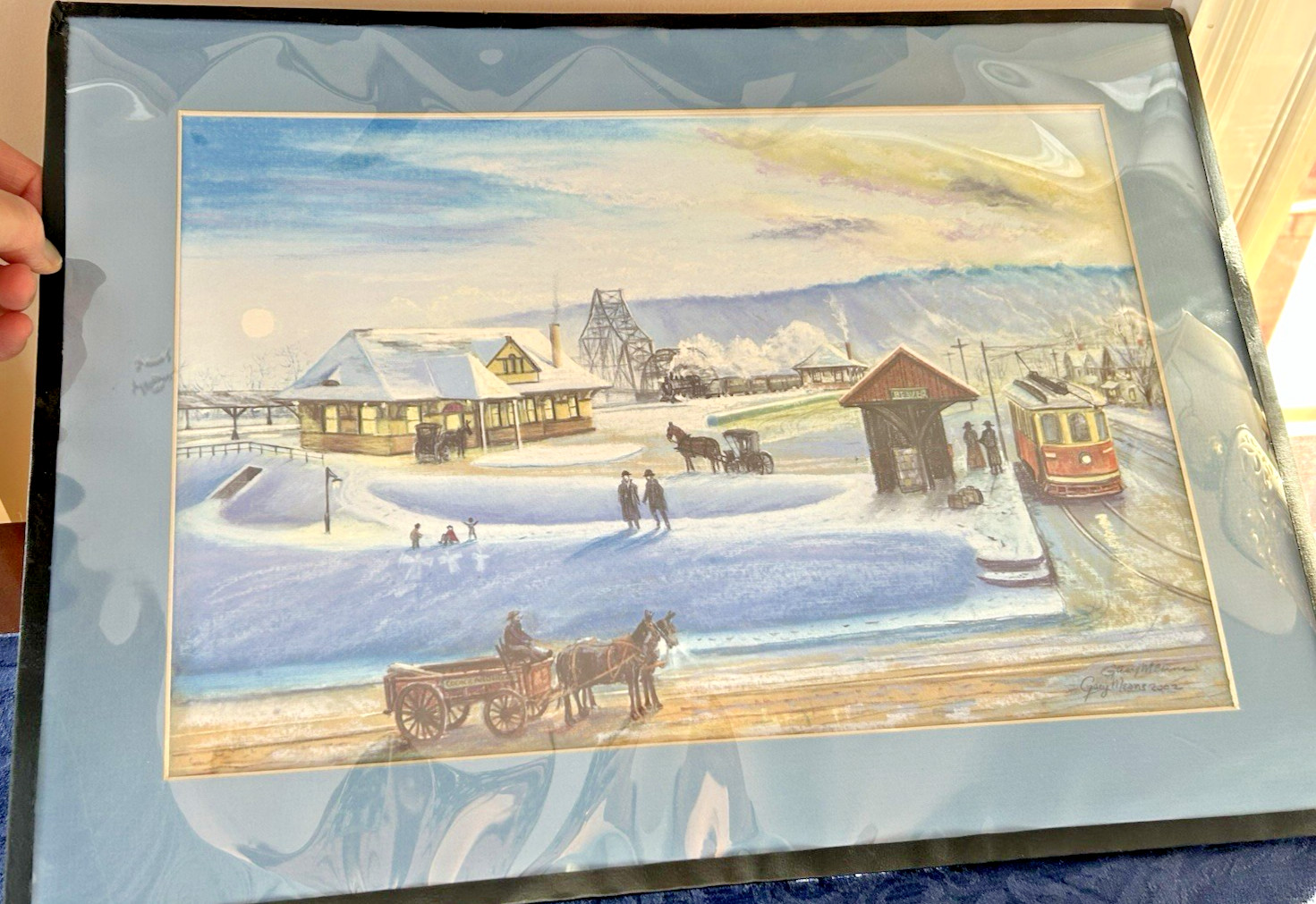 Trolley That Met All Trains Pittsburgh Lake Erie RR Pastel Gary Means ’02 Matted
